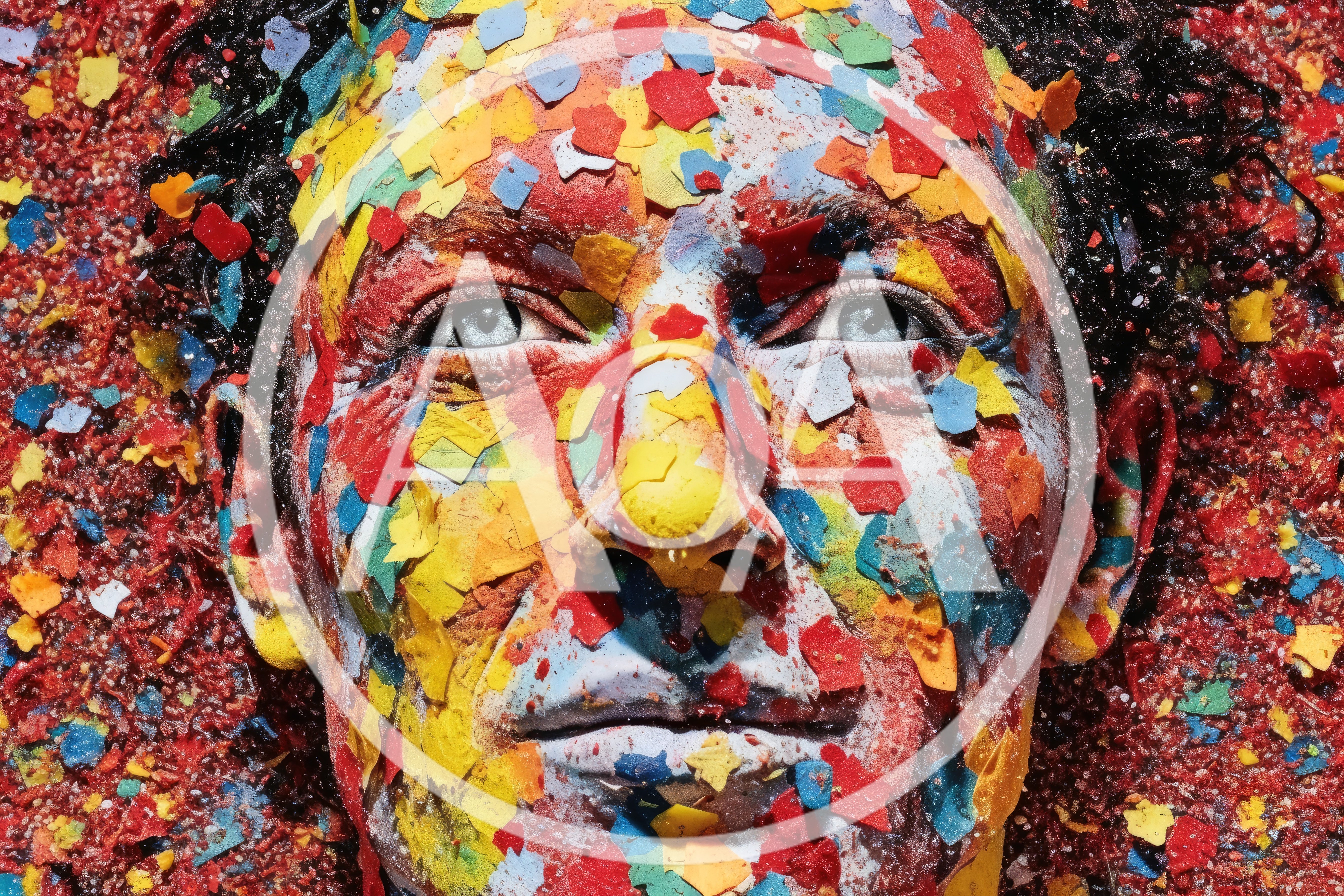 Portrait Of A Man Covered In Colorful Confetti