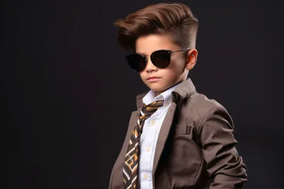 Stylish Young Boy Wearing Sunglasses and Suit