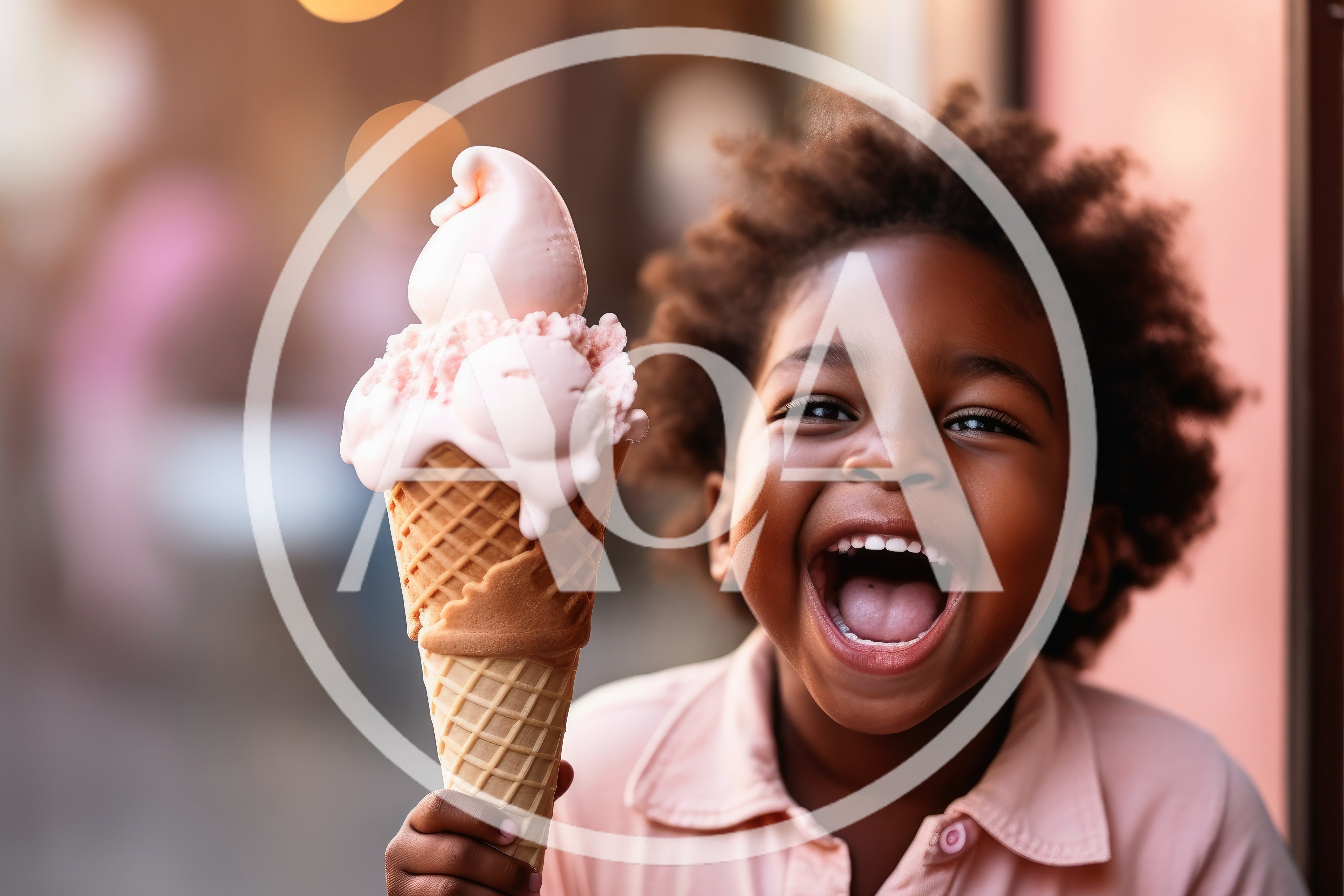 Happy Young Girl Holding A Large Ice Cream Cone