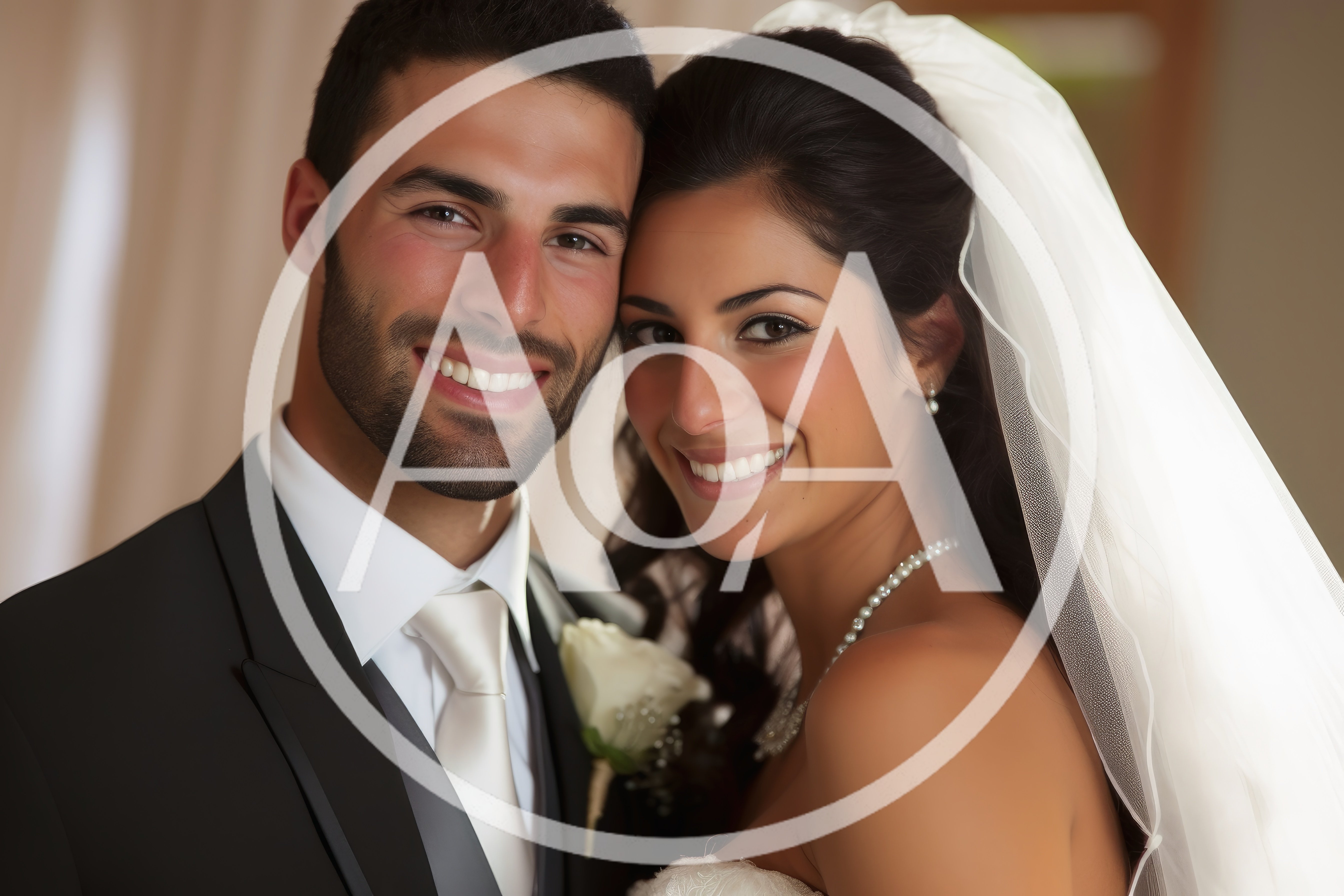 Happy Newlywed Couple Posing For Wedding Portrait
