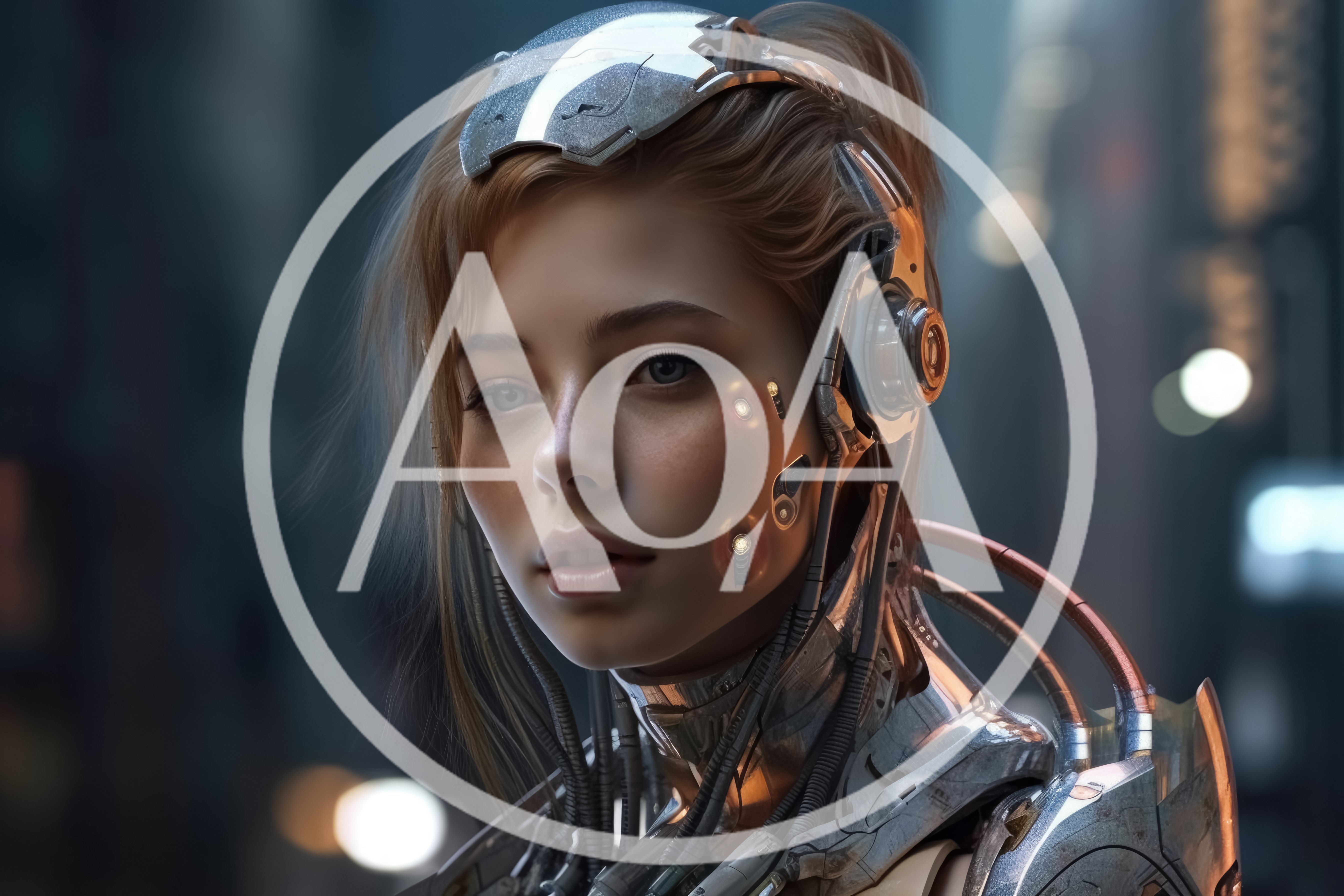 Portrait Of A Young Cybernetic Woman In Cityscape