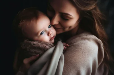 Mother Holding Her Newborn Baby In A Tender Embrace