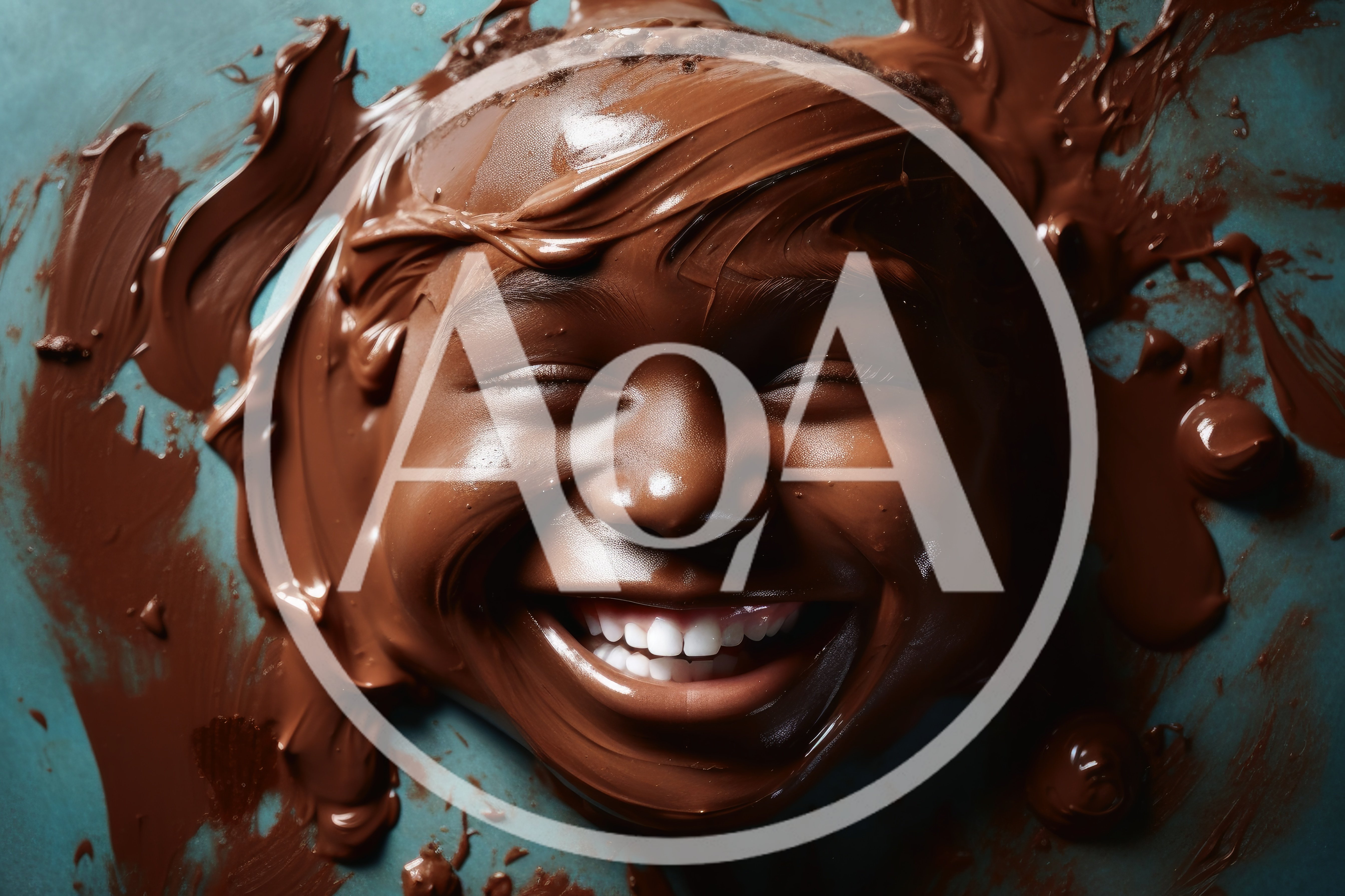 Happy Child Covered In Smooth Melted Chocolate