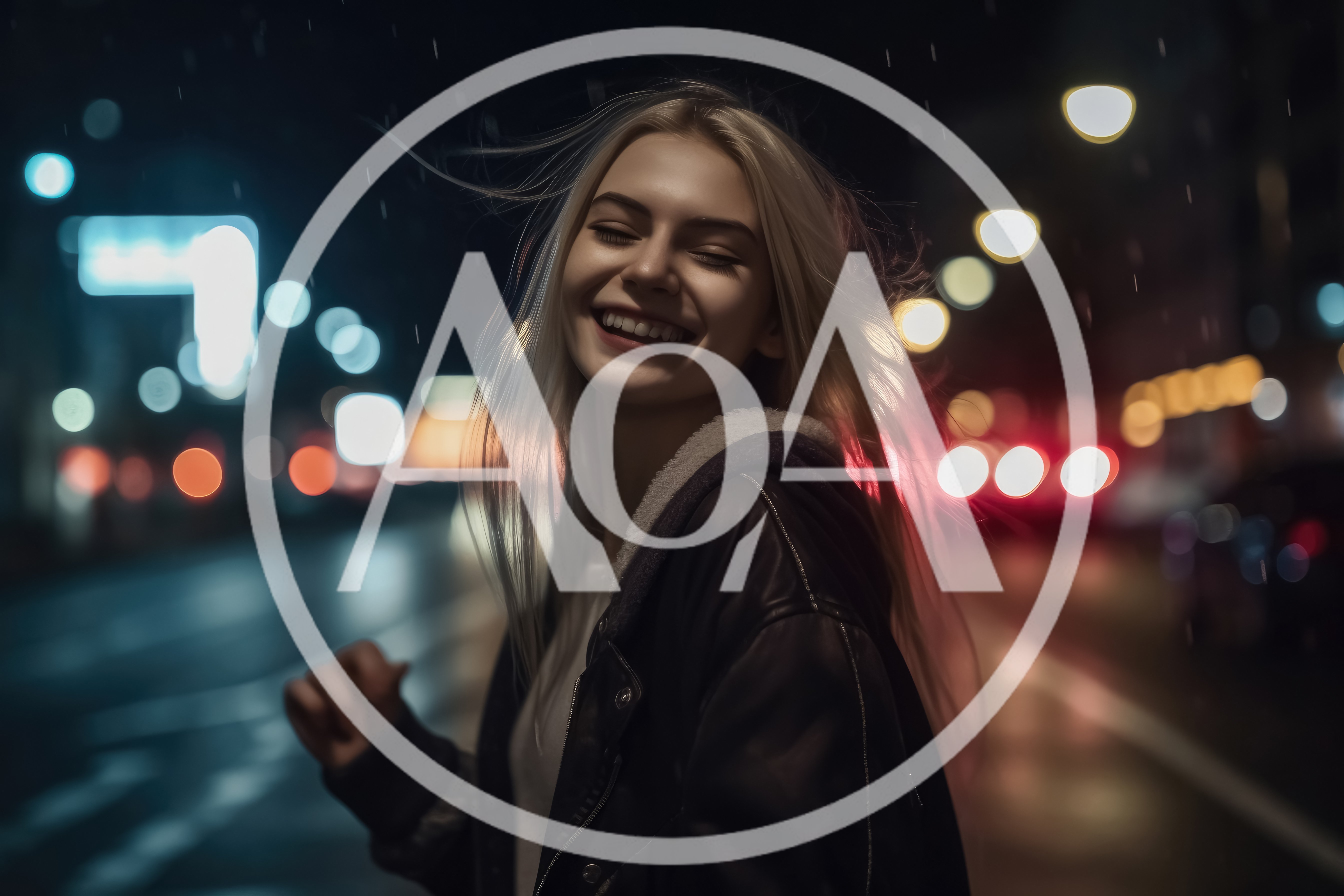 Happy Young Woman Smiling Outdoors At Night