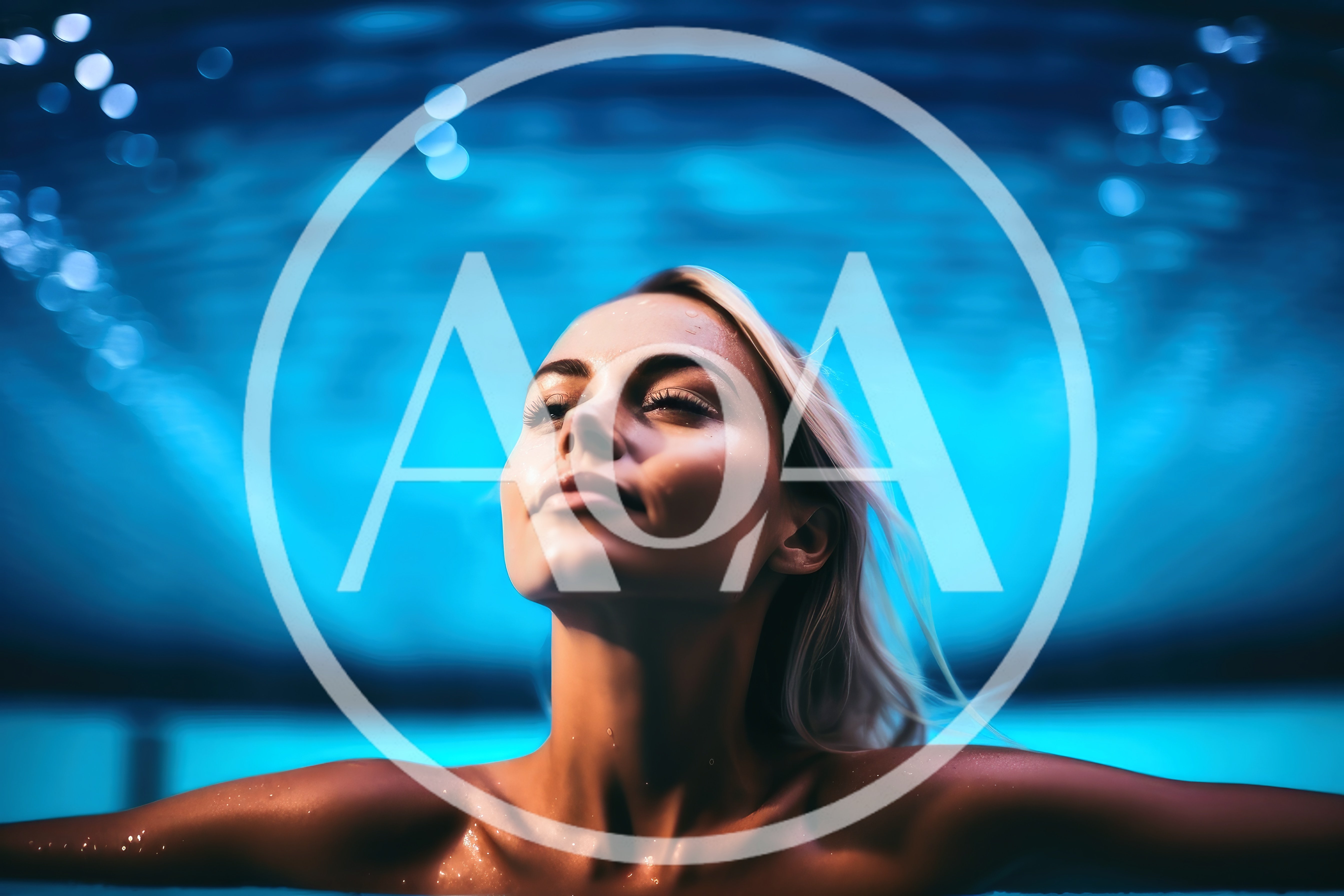 Blonde Woman Relaxing In A Blue Lit Swimming Pool