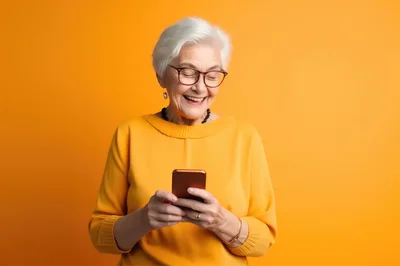 Happy Senior Woman Using Smartphone