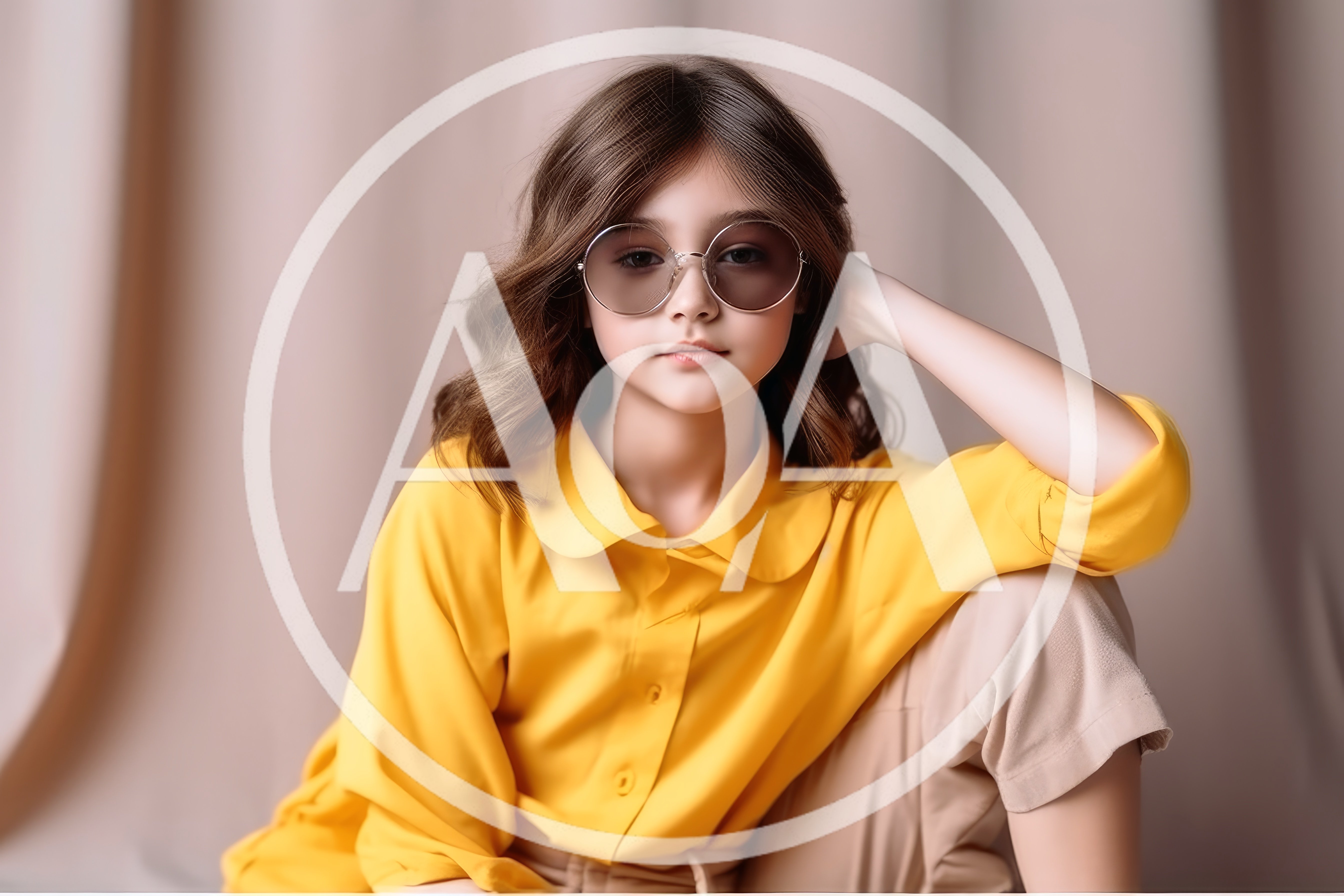 Young Girl Wearing Yellow Shirt And Round Sunglasses