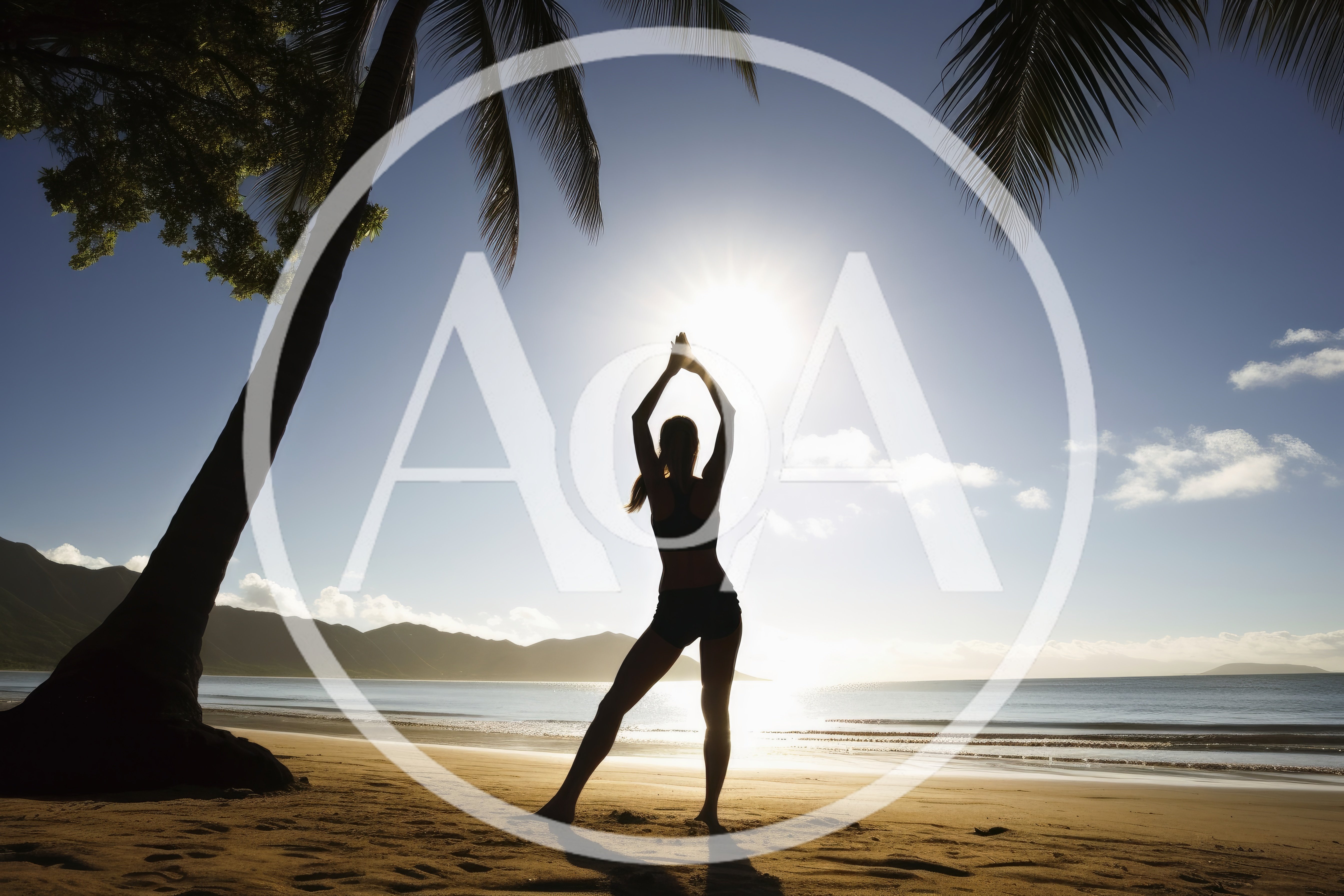 Woman Practicing Yoga Silhouette On Tropical Beach