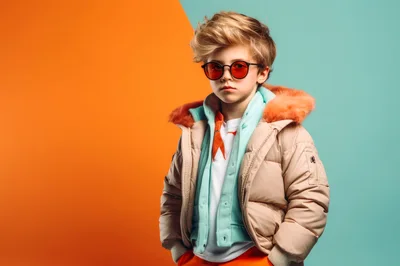 Stylish Young Boy Wearing Winter Fashion and Sunglasses