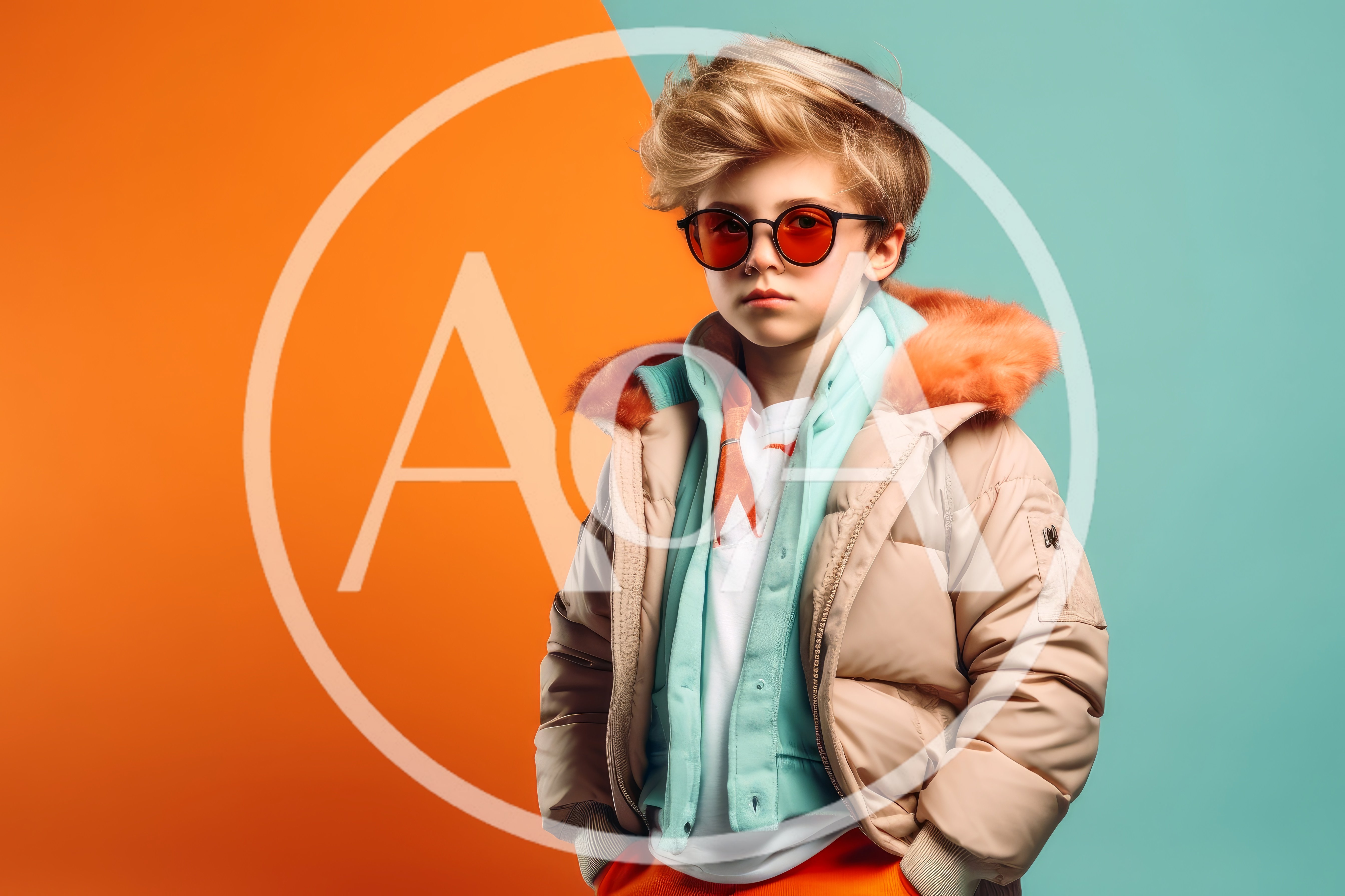 Stylish Young Boy Wearing Winter Fashion and Sunglasses