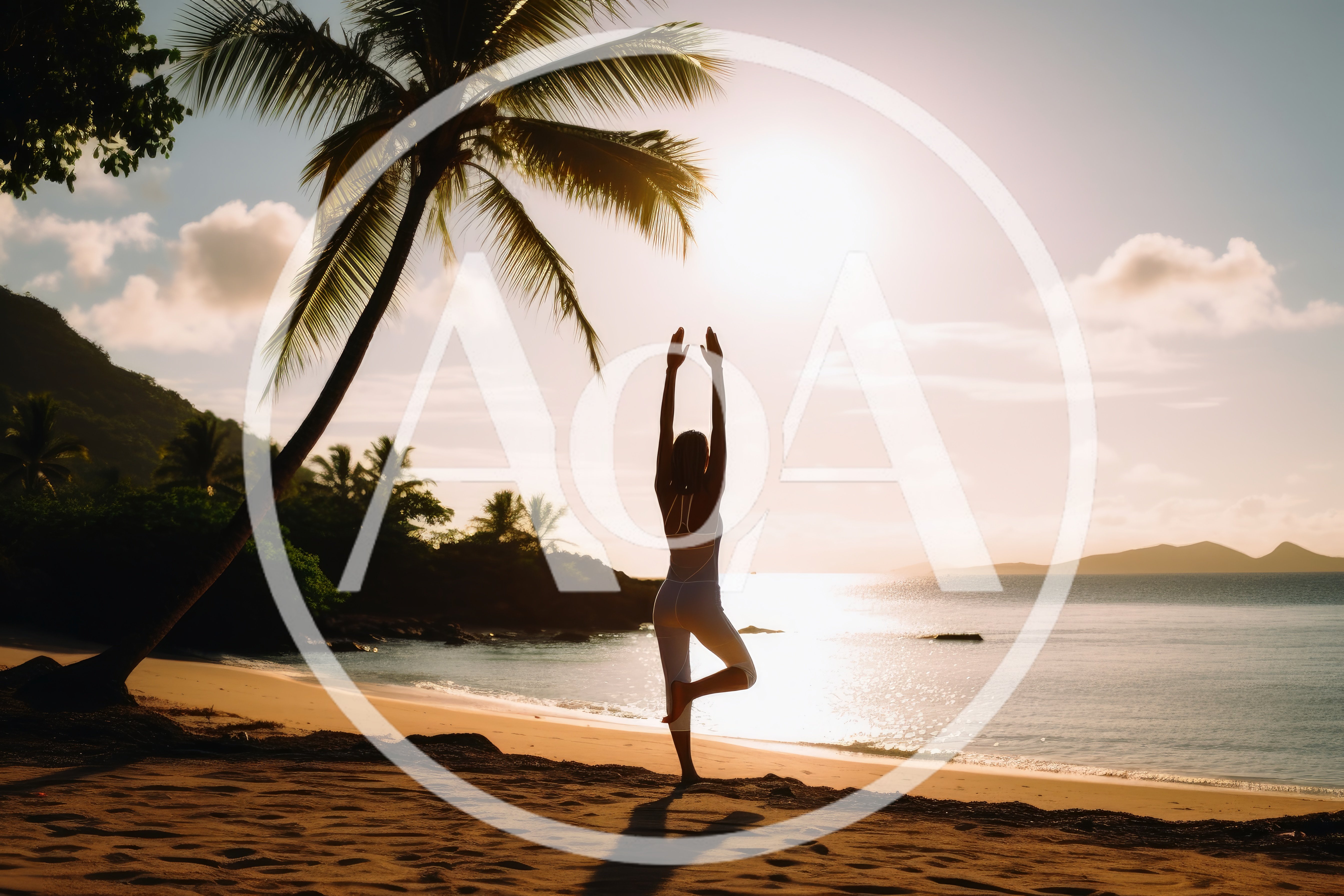 Woman Practicing Tree Pose Yoga On Tropical Beach