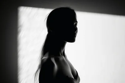 Silhouette Portrait of a Young Woman in Profile