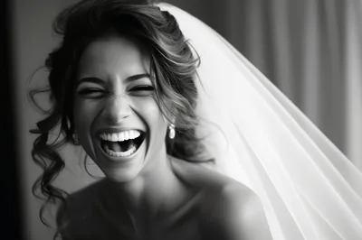 Joyful Bride Laughing With Wedding Veil