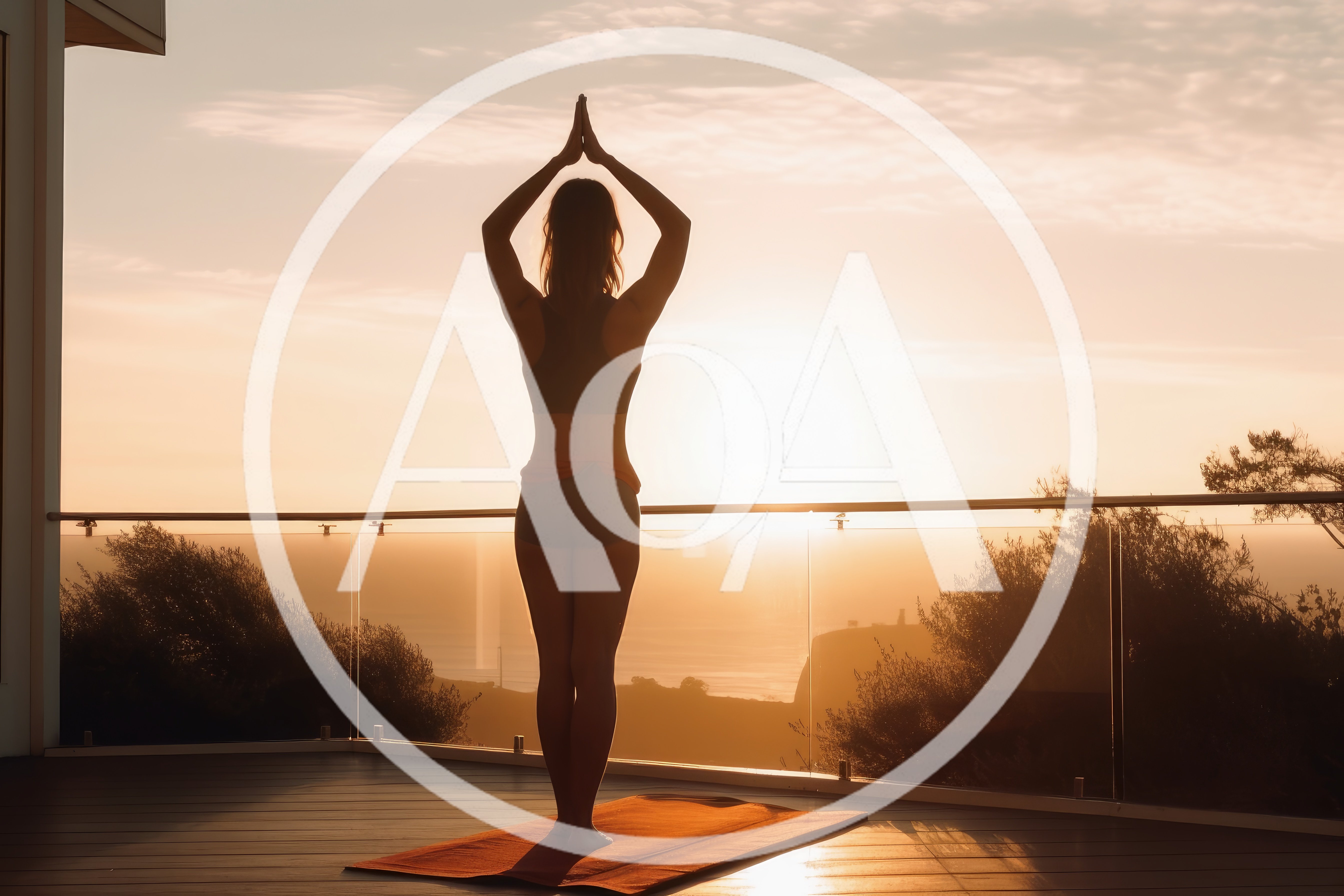 Woman Practicing Yoga At Sunset On A Balcony