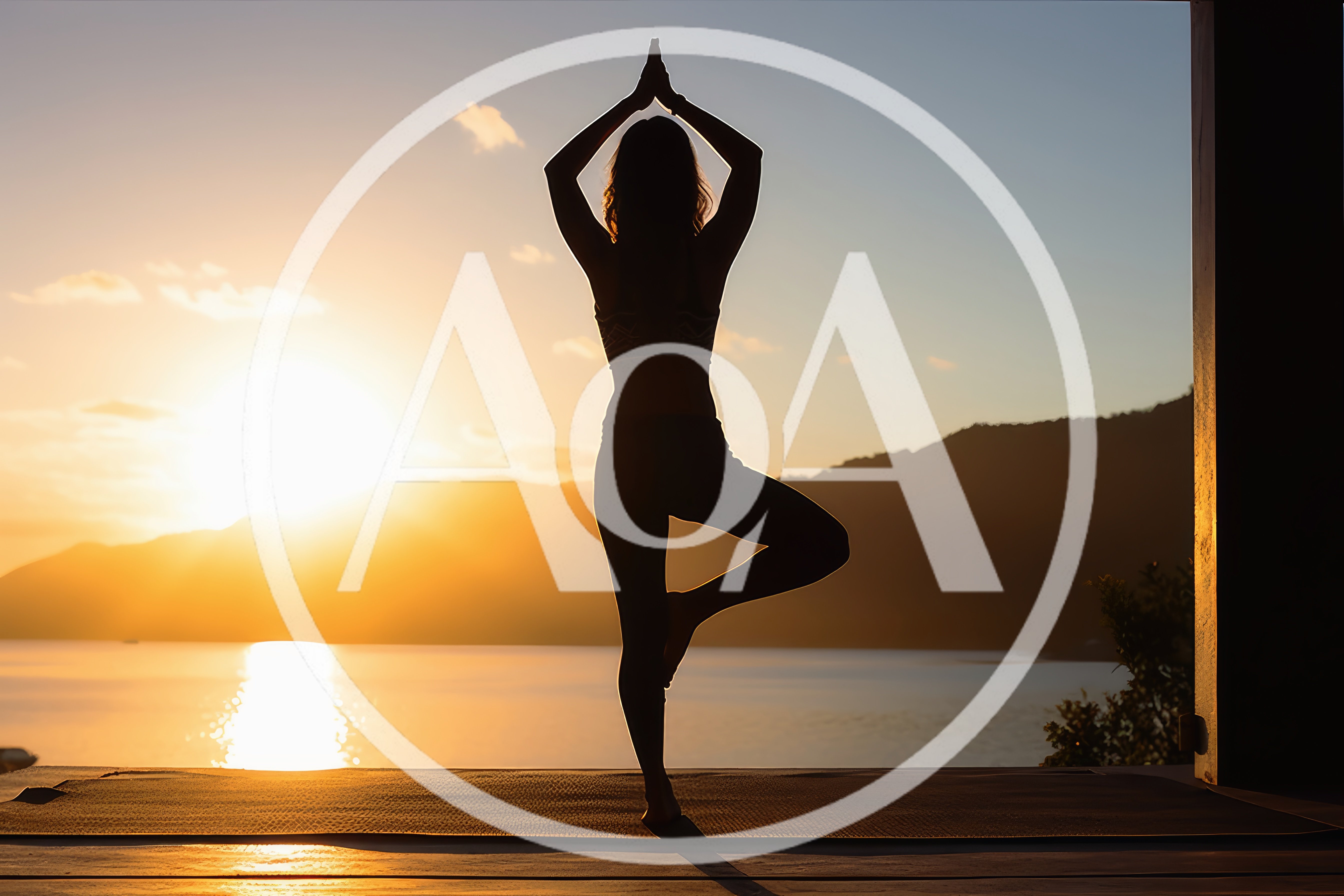 Woman Practicing Tree Pose Yoga At Sunset