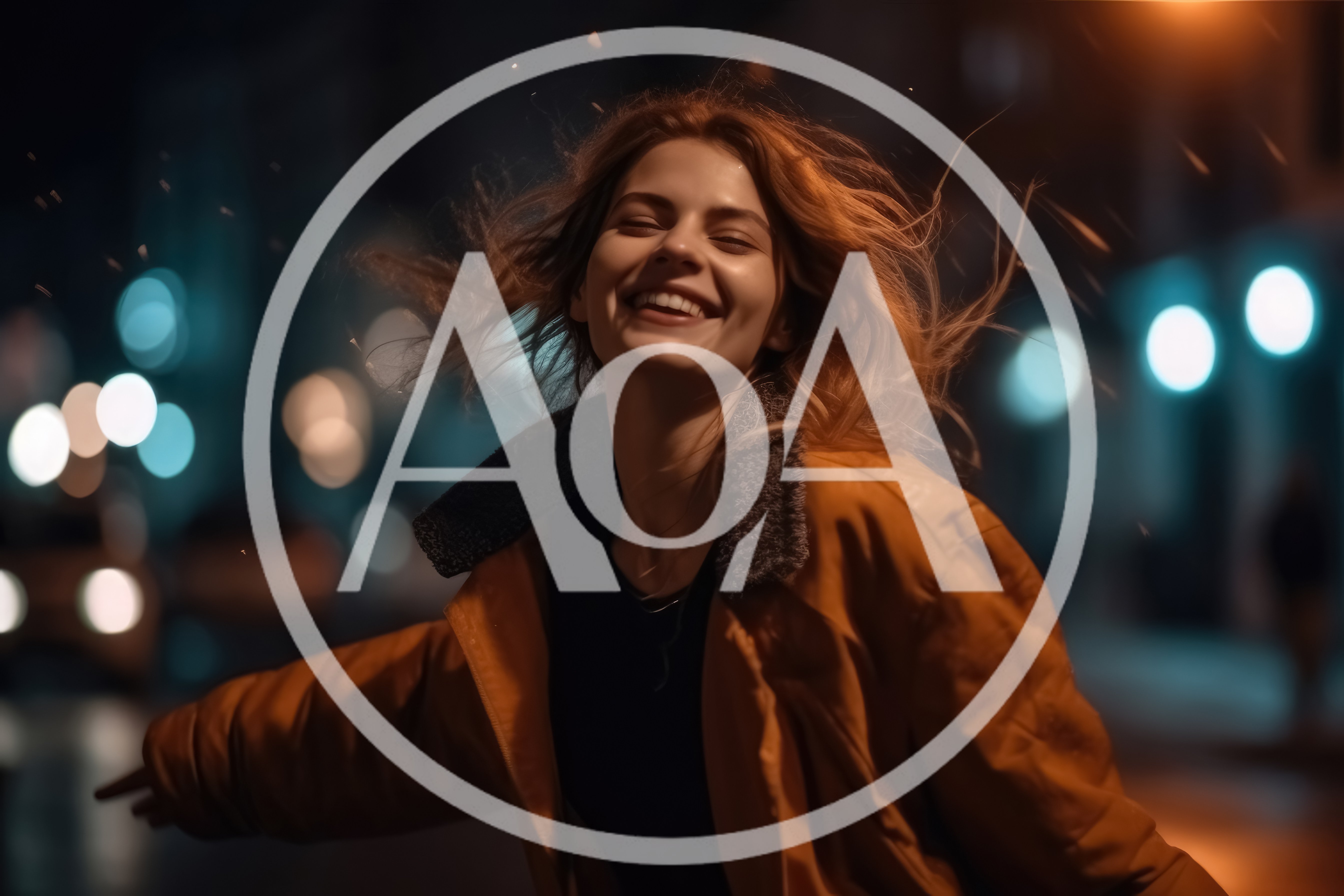 Happy Young Woman Dancing Outdoors At Night