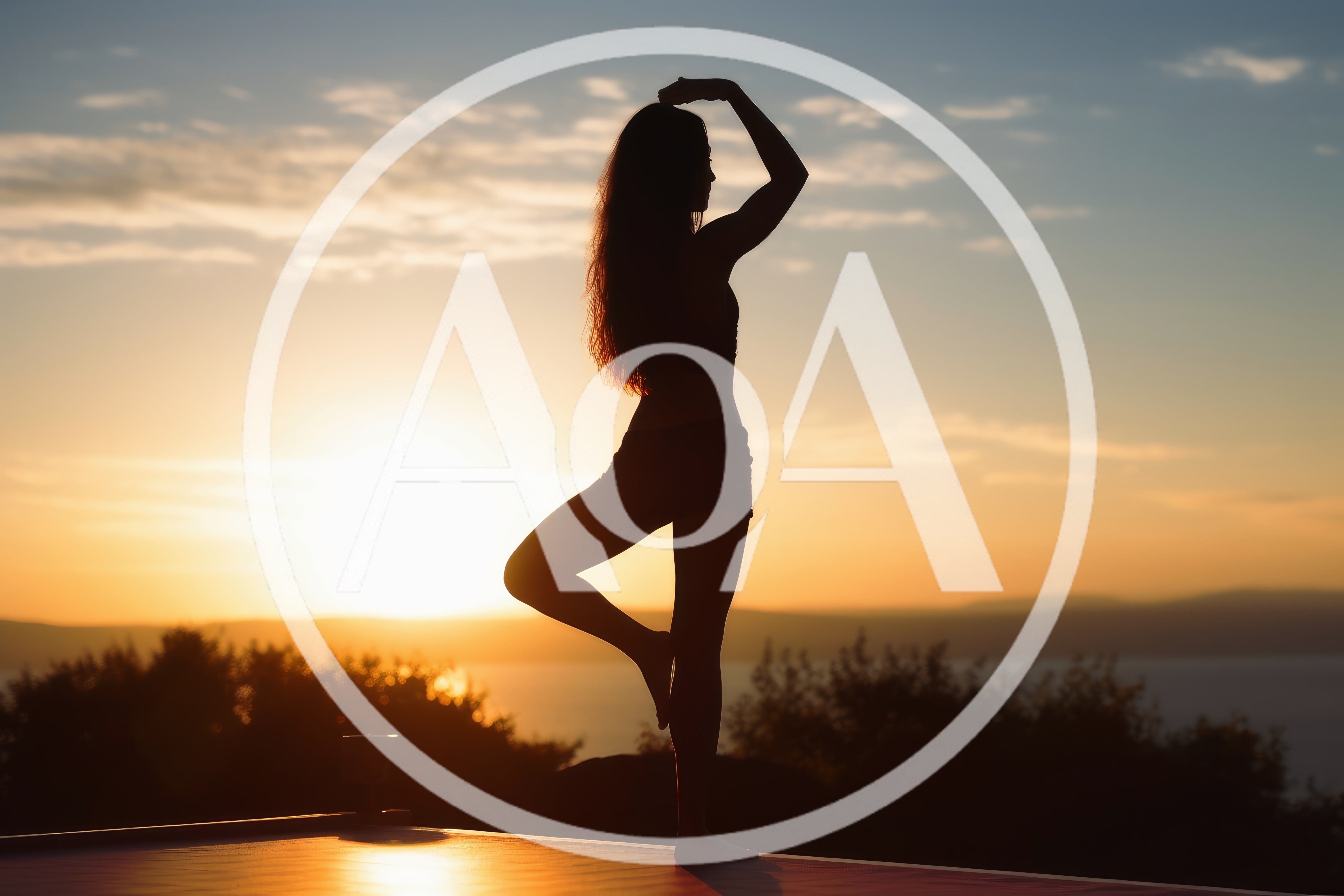 Woman Practicing Tree Pose Yoga At Sunset