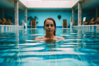 Young Woman Relaxing In Indoor Swimming Pool