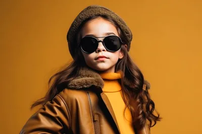 Stylish Young Girl Wearing Leather Jacket and Sunglasses