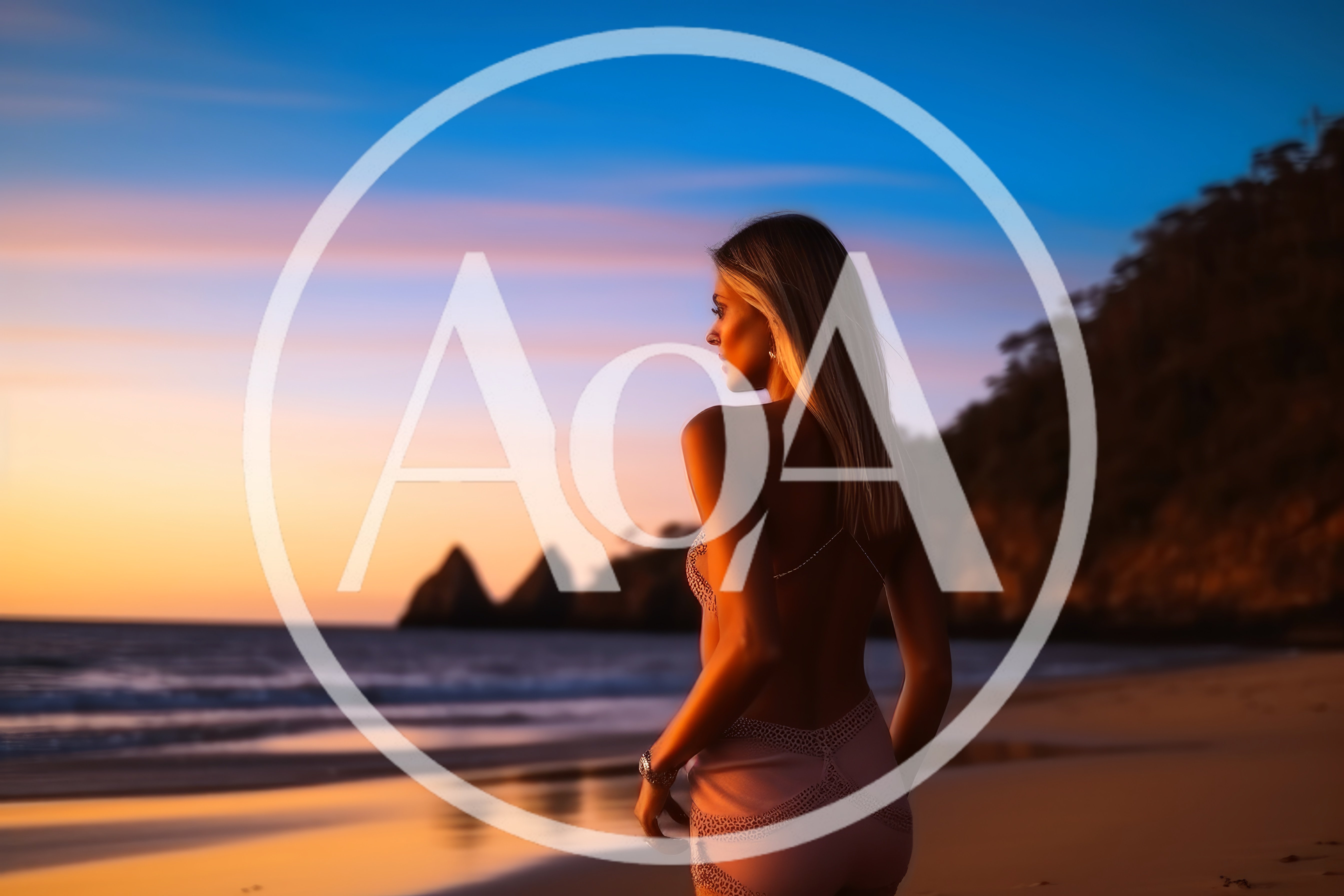 Blonde Woman Standing On Beach At Sunset