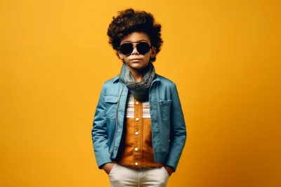 Stylish Young Boy With Curly Hair And Sunglasses