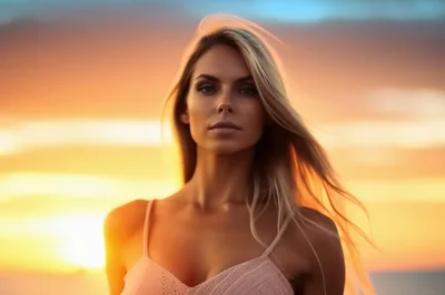 Portrait Of A Blonde Woman At Sunset