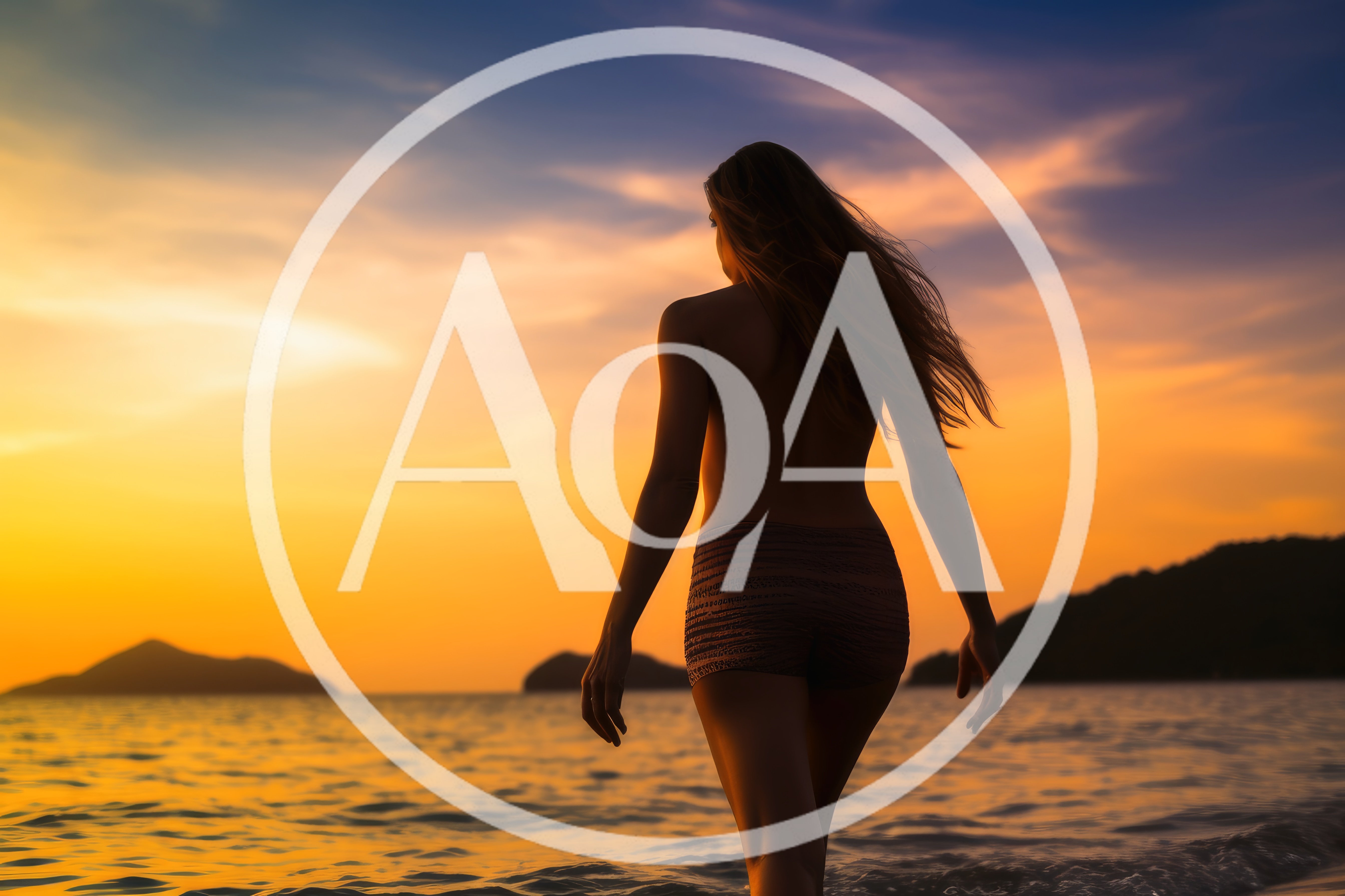 Woman Walking Into Ocean At Sunset