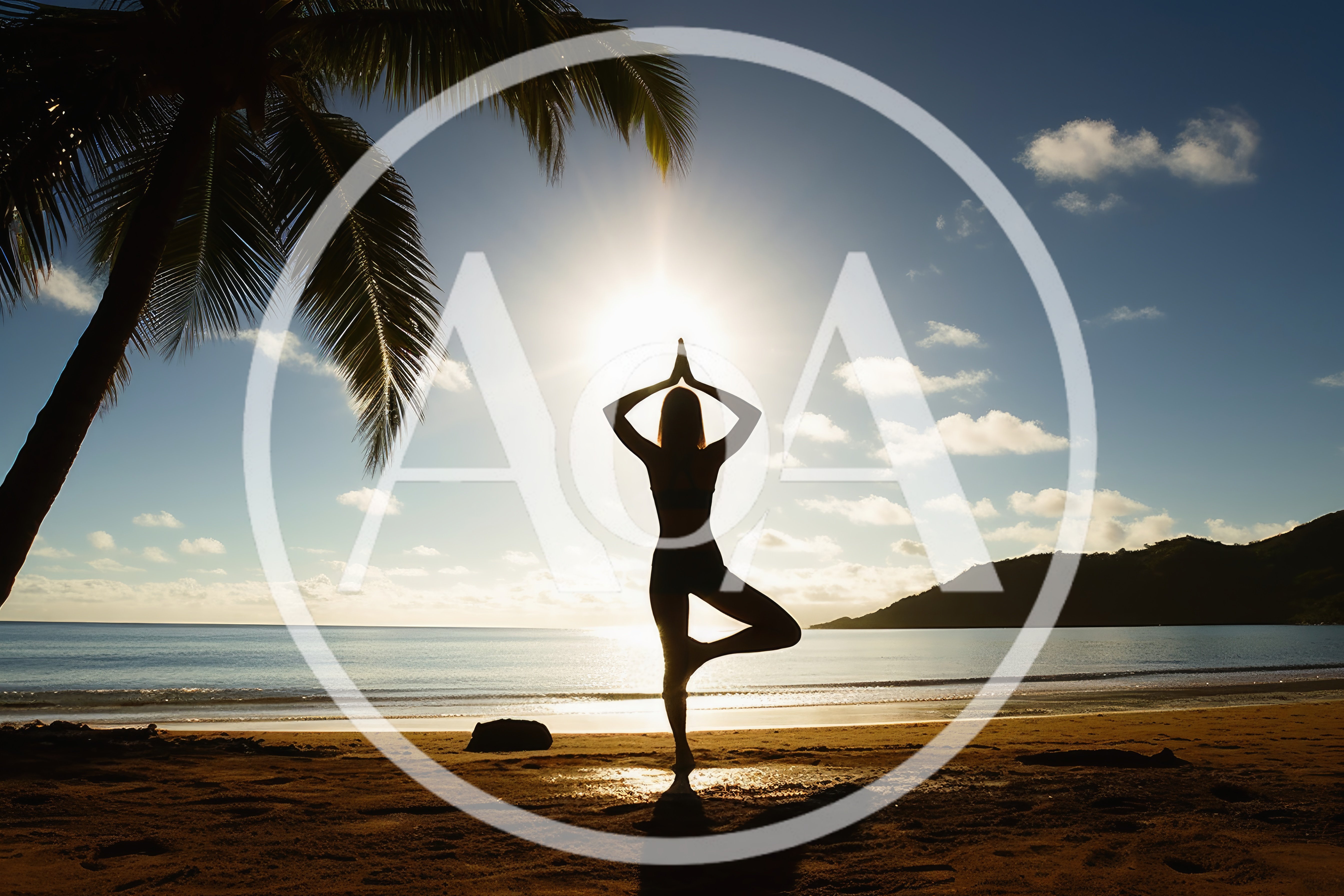 Woman Practicing Tree Pose Yoga On Tropical Beach