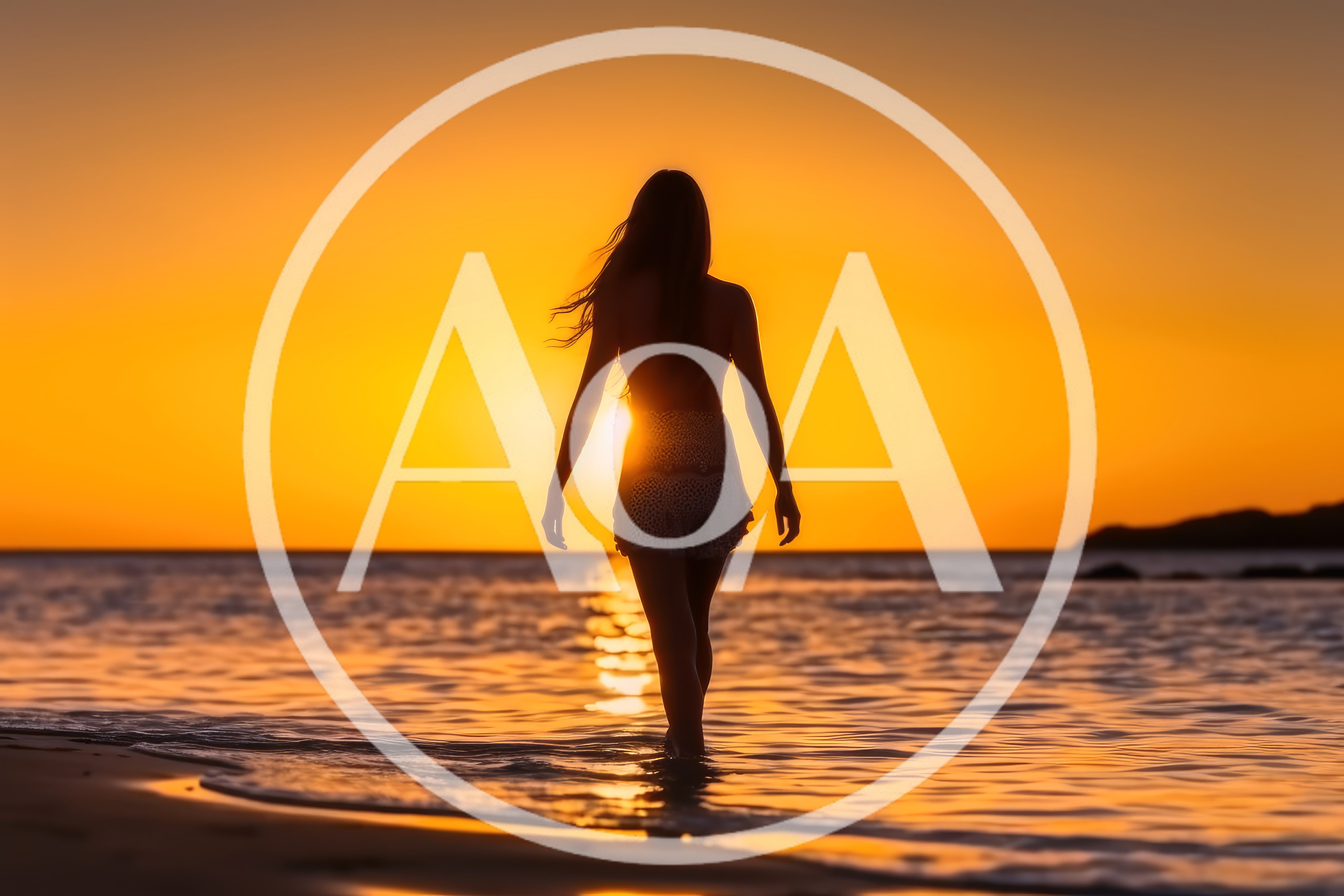 Woman Walking Into The Ocean At Sunset