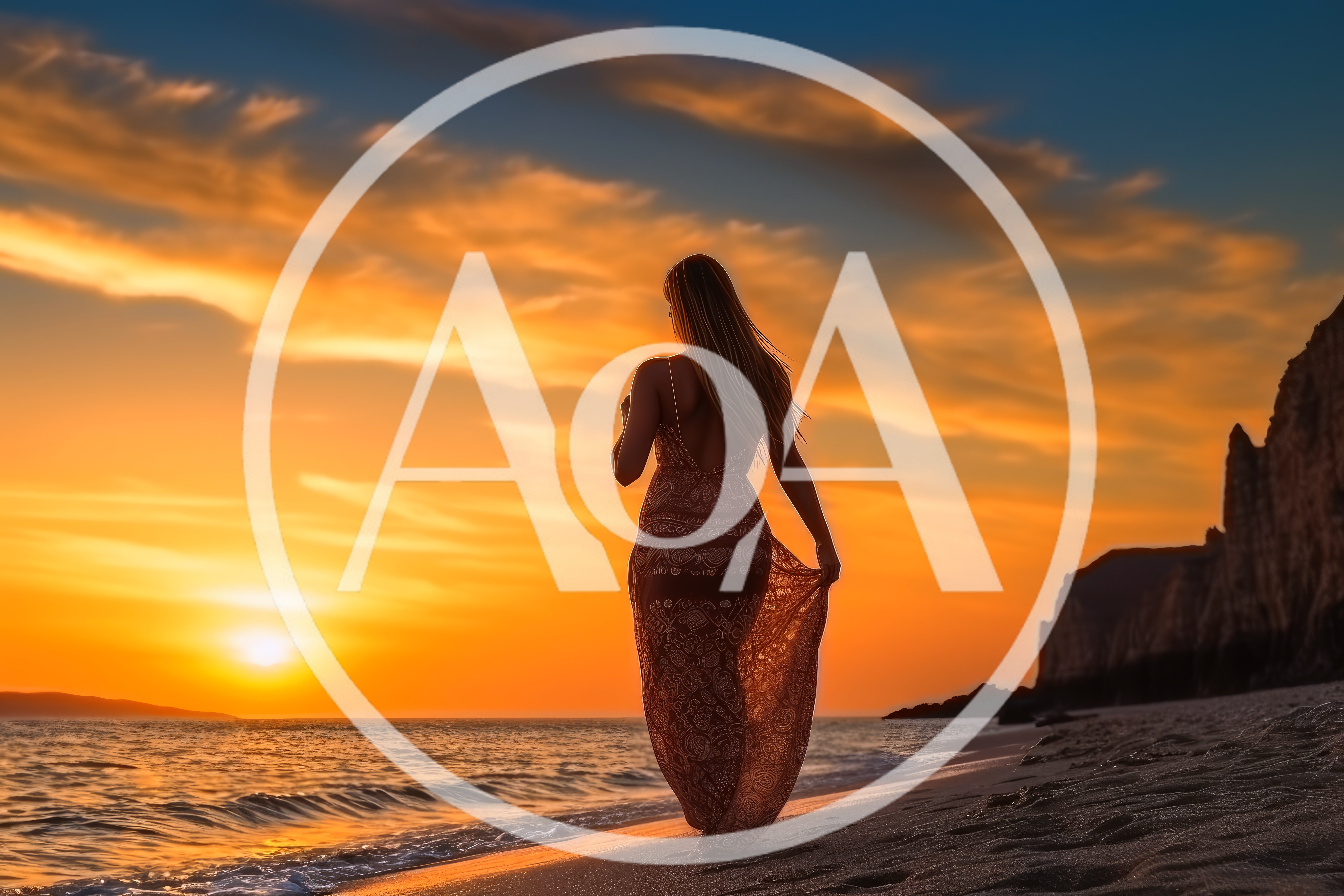 Woman Walking Along Beach At Sunset