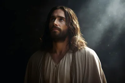 Portrait Of Jesus Christ Looking Upward In Divine Light