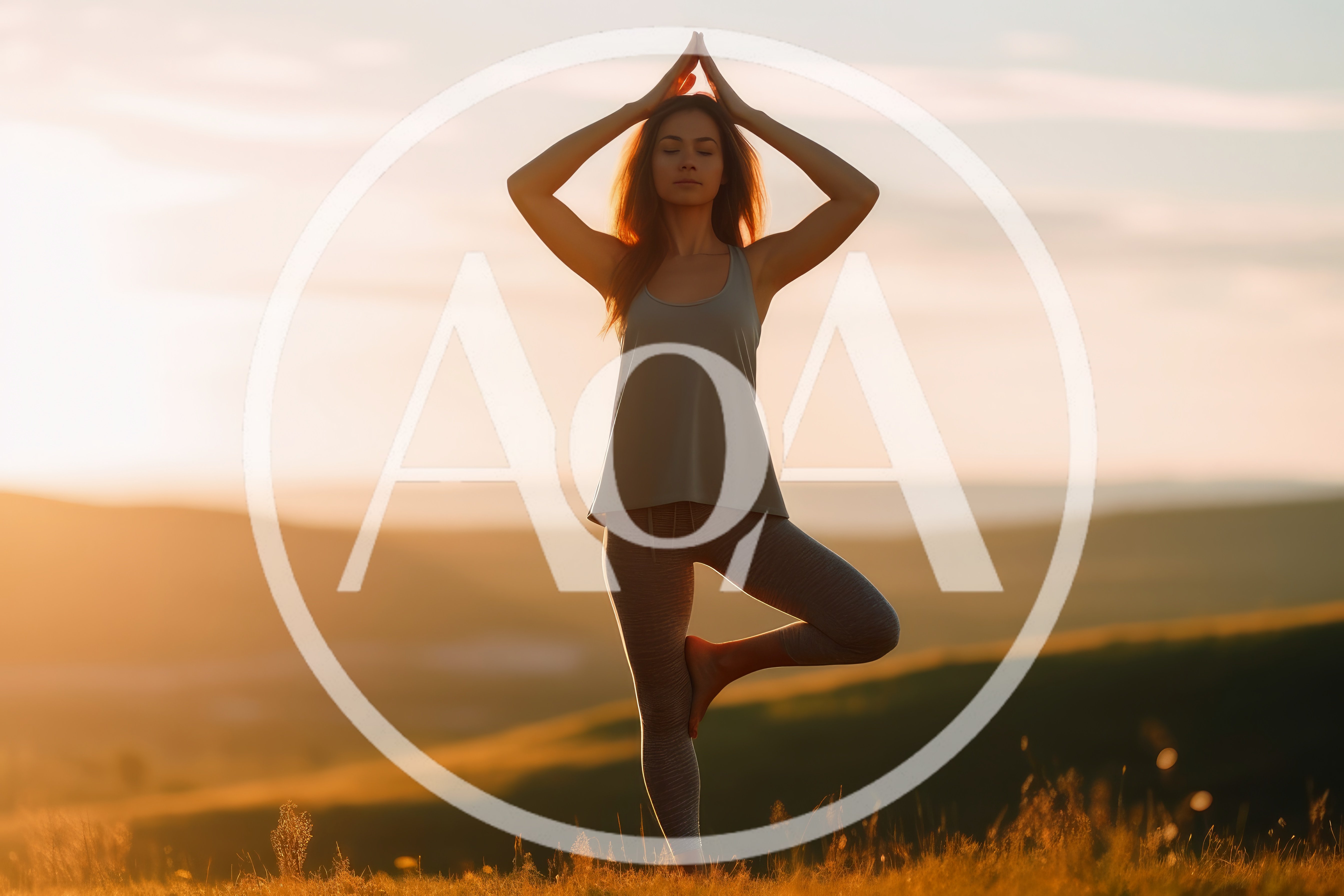 Woman Practicing Tree Pose Yoga At Sunset