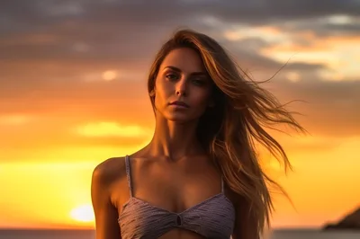 Portrait Of A Beautiful Woman At Sunset