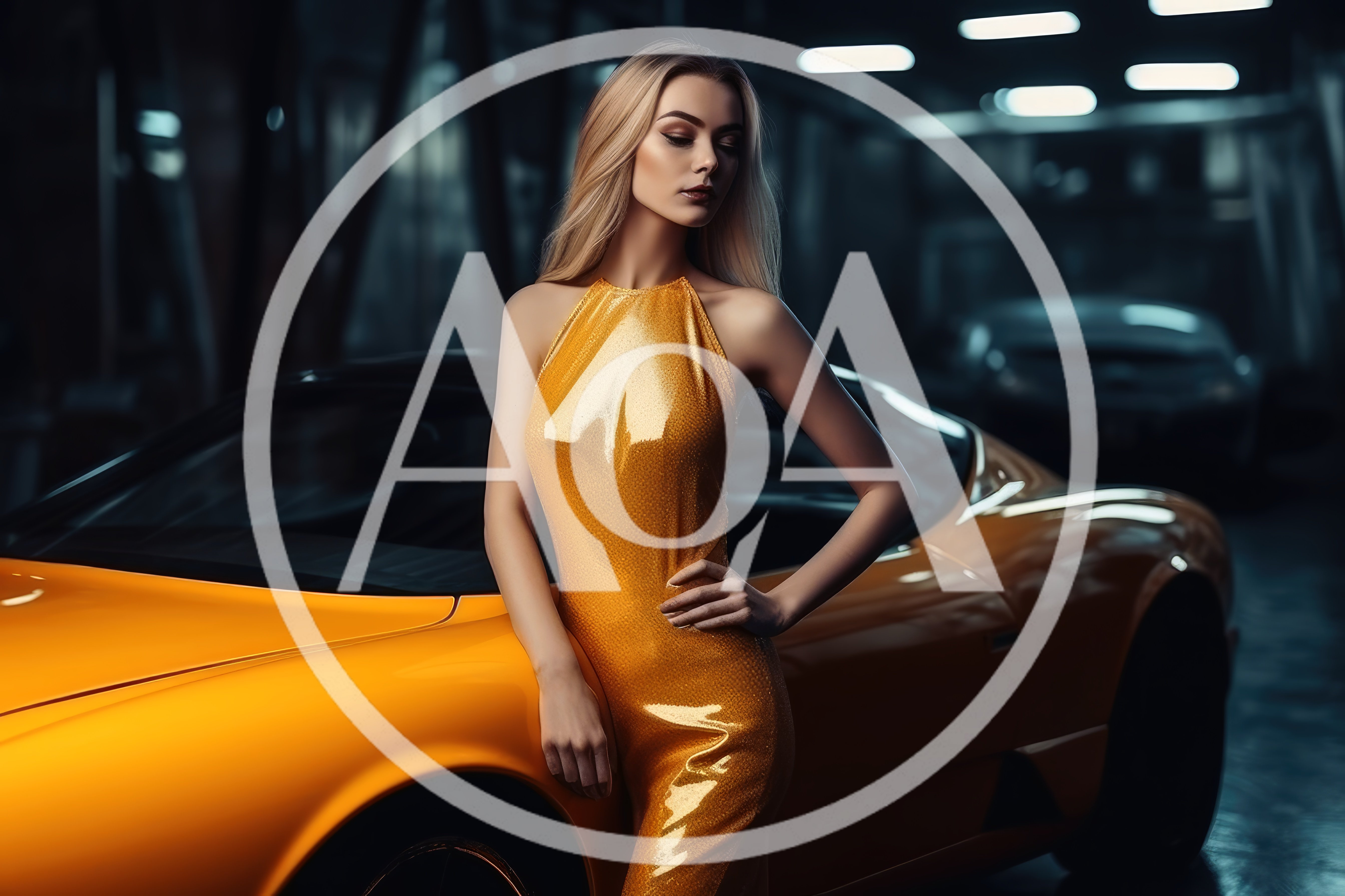 Elegant Blonde Woman Posing With Luxury Sports Car