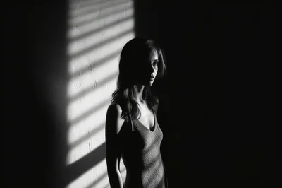 Portrait Of A Woman In Dramatic Shadow Lighting