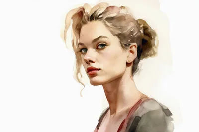 Watercolor Portrait Of A Young Woman