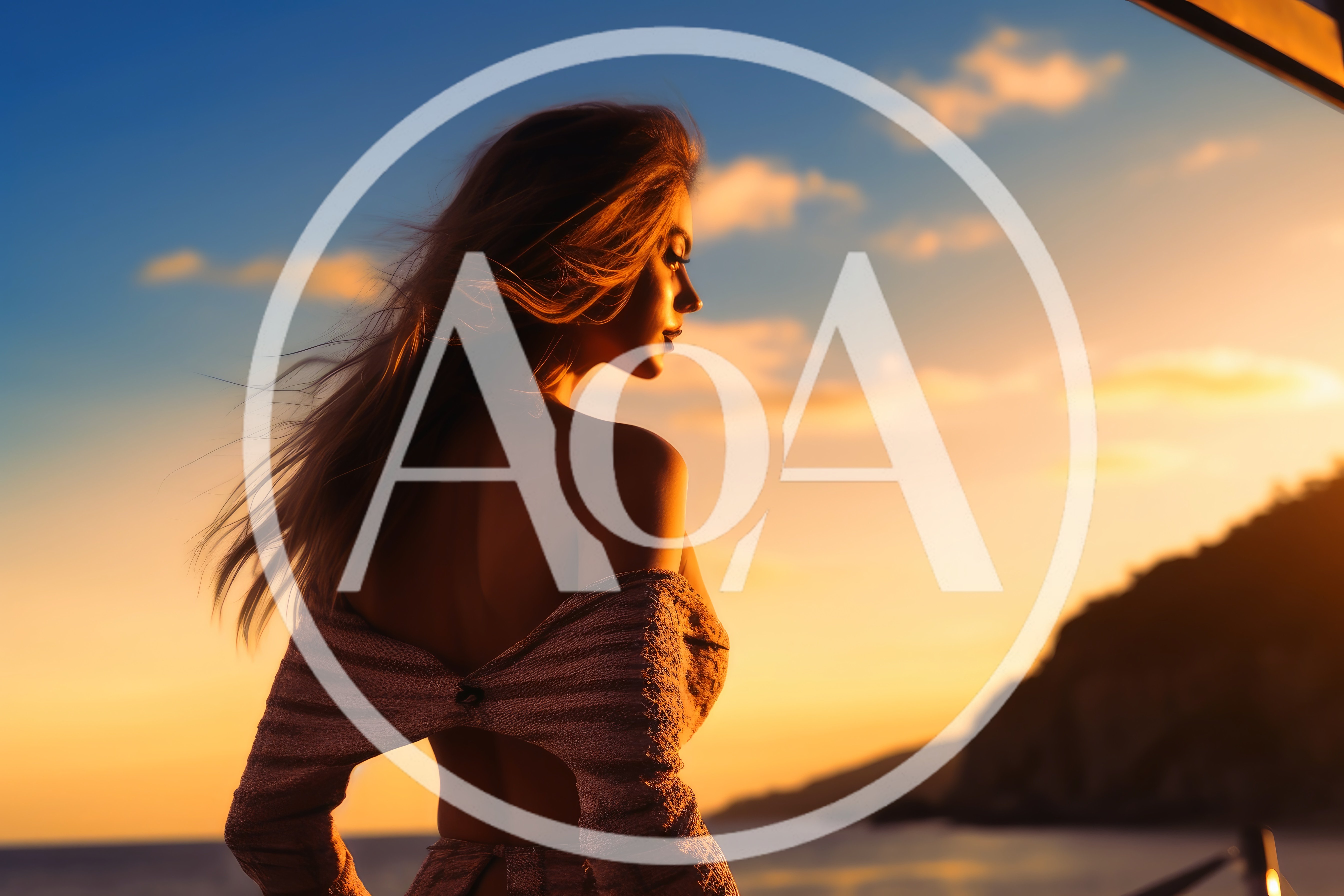 Woman Standing On A Yacht At Sunset
