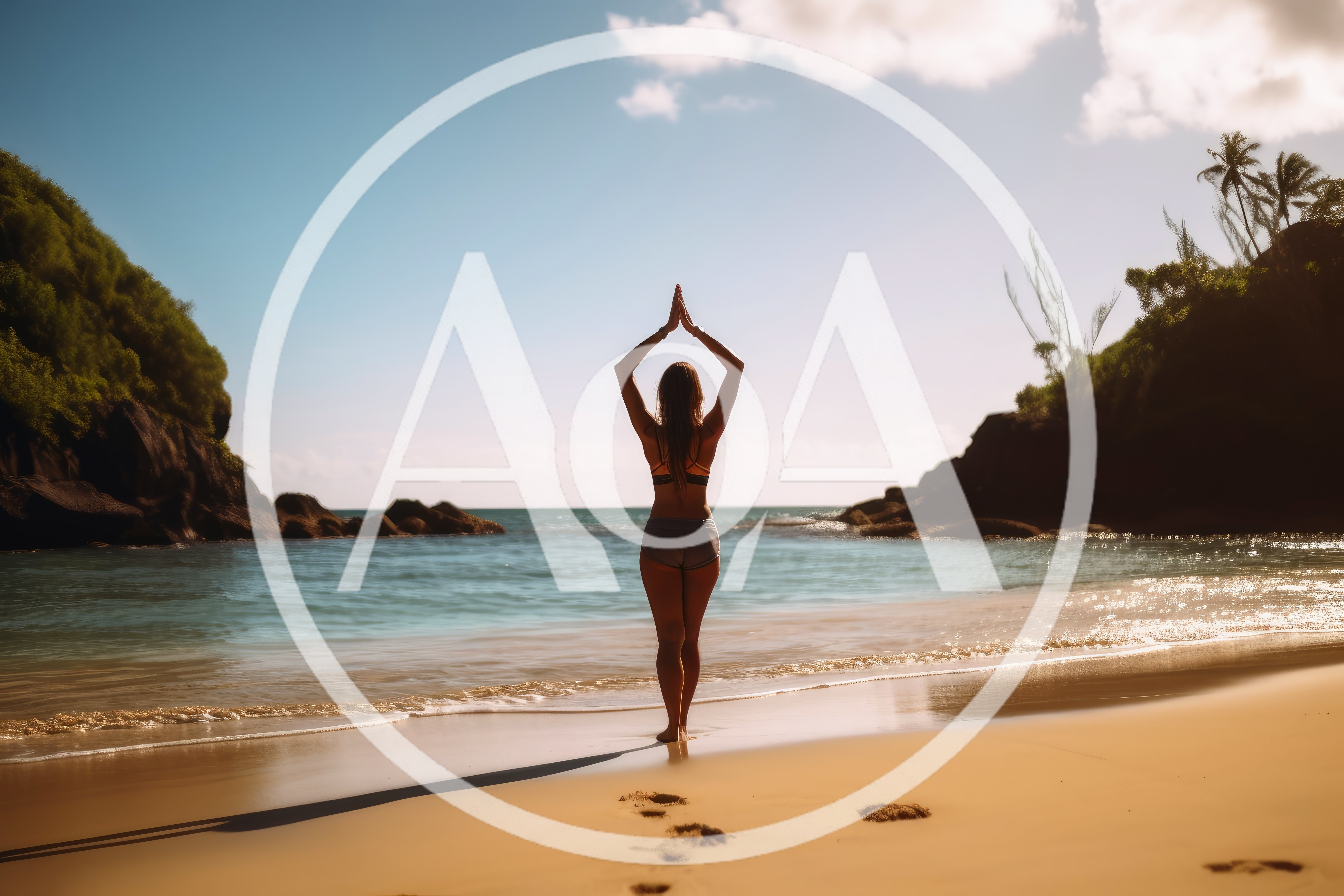 Woman Practicing Yoga Pose on Tropical Beach