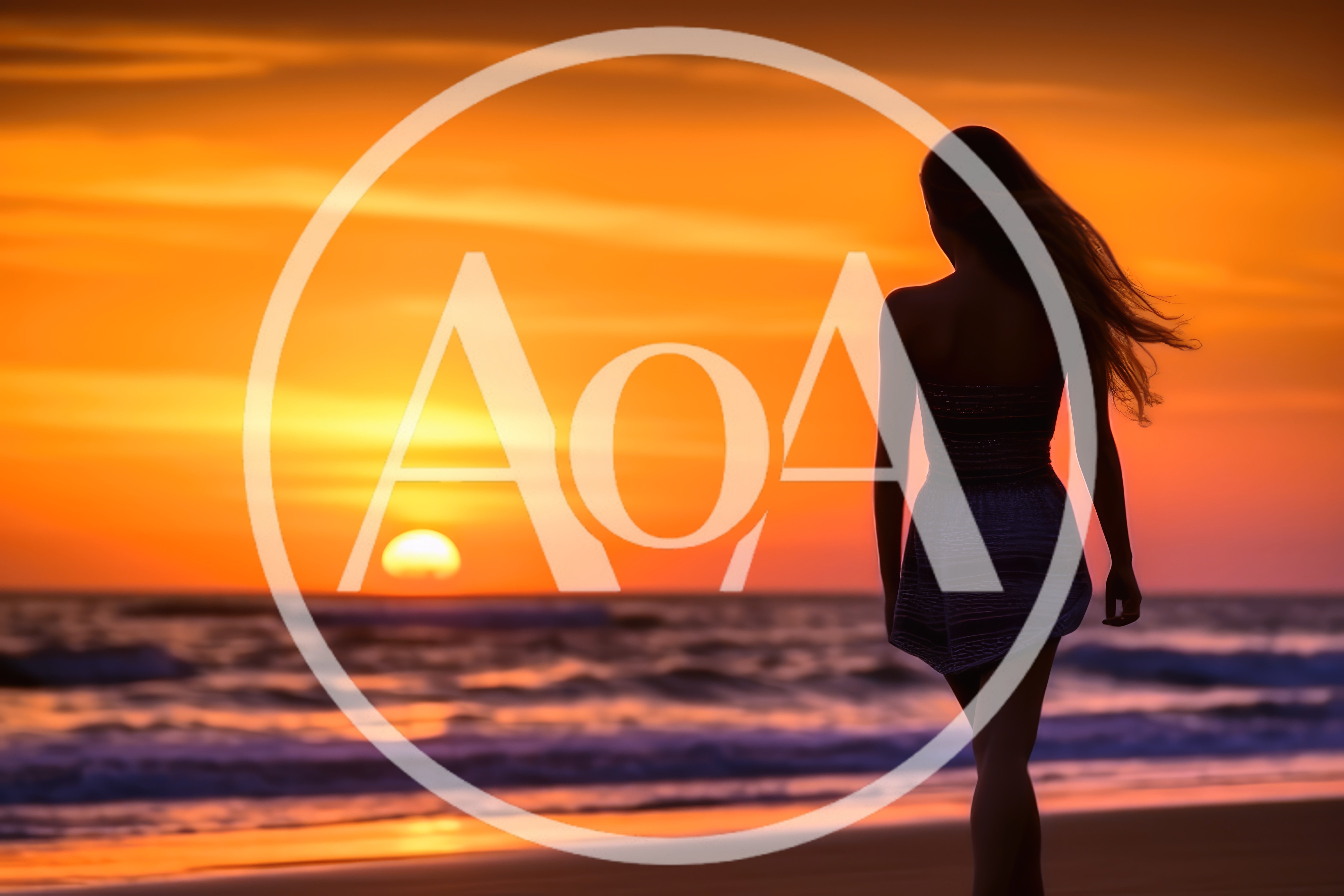Silhouette Of A Woman Walking On The Beach At Sunset