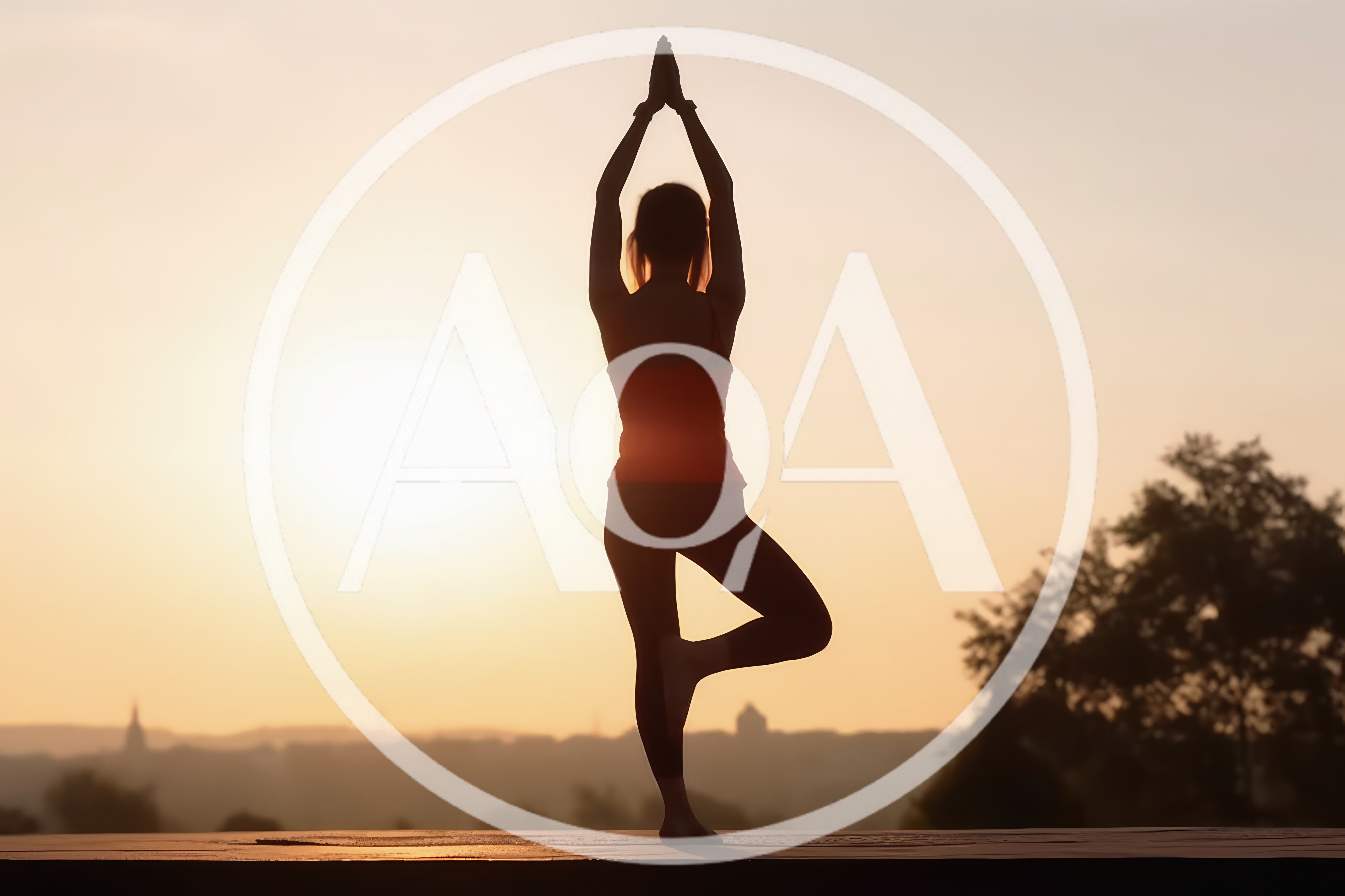 Woman Practicing Tree Pose Yoga At Sunset