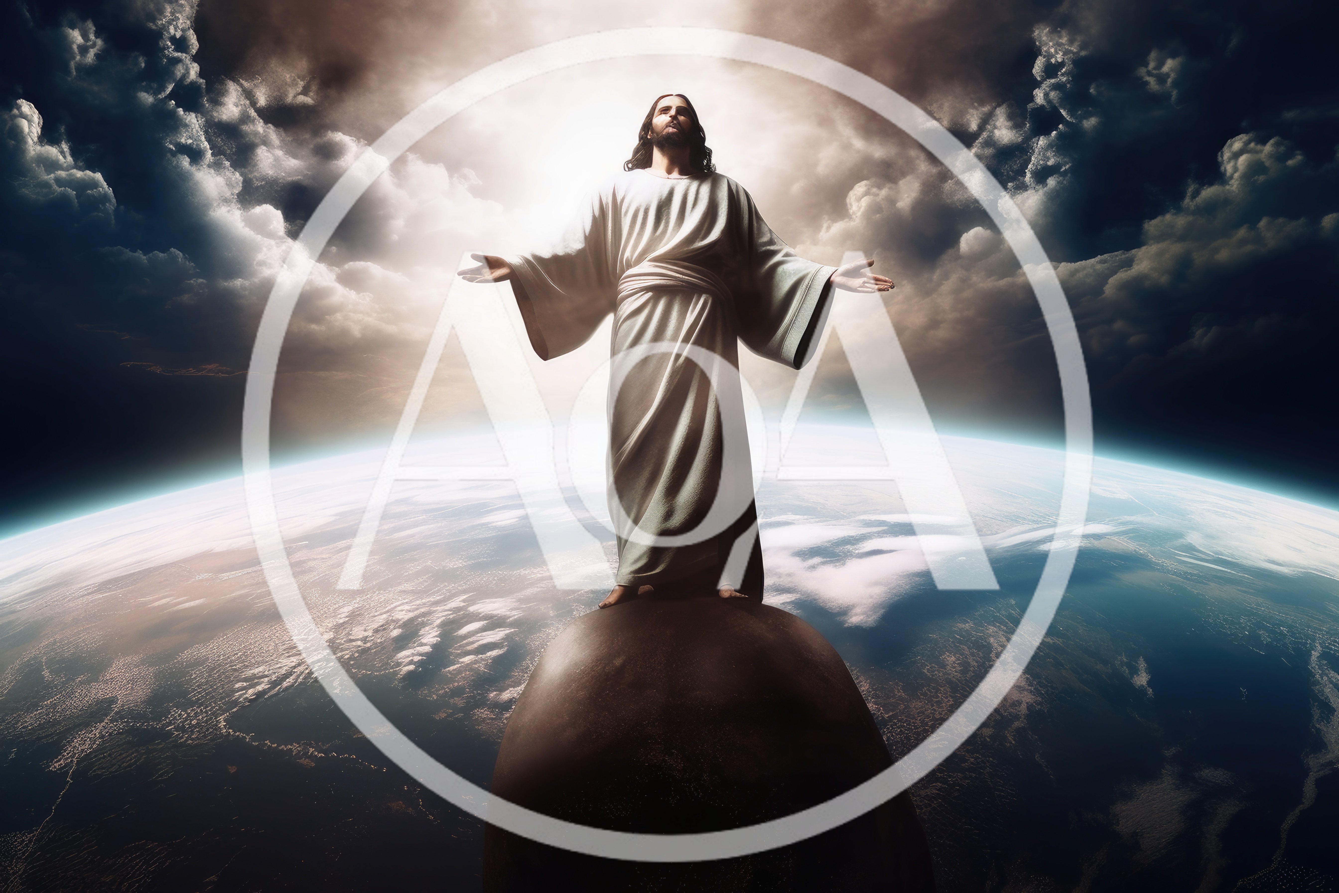 Jesus Christ Standing Above Earth In Space