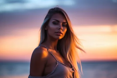 Portrait Of A Beautiful Blonde Woman At Sunset
