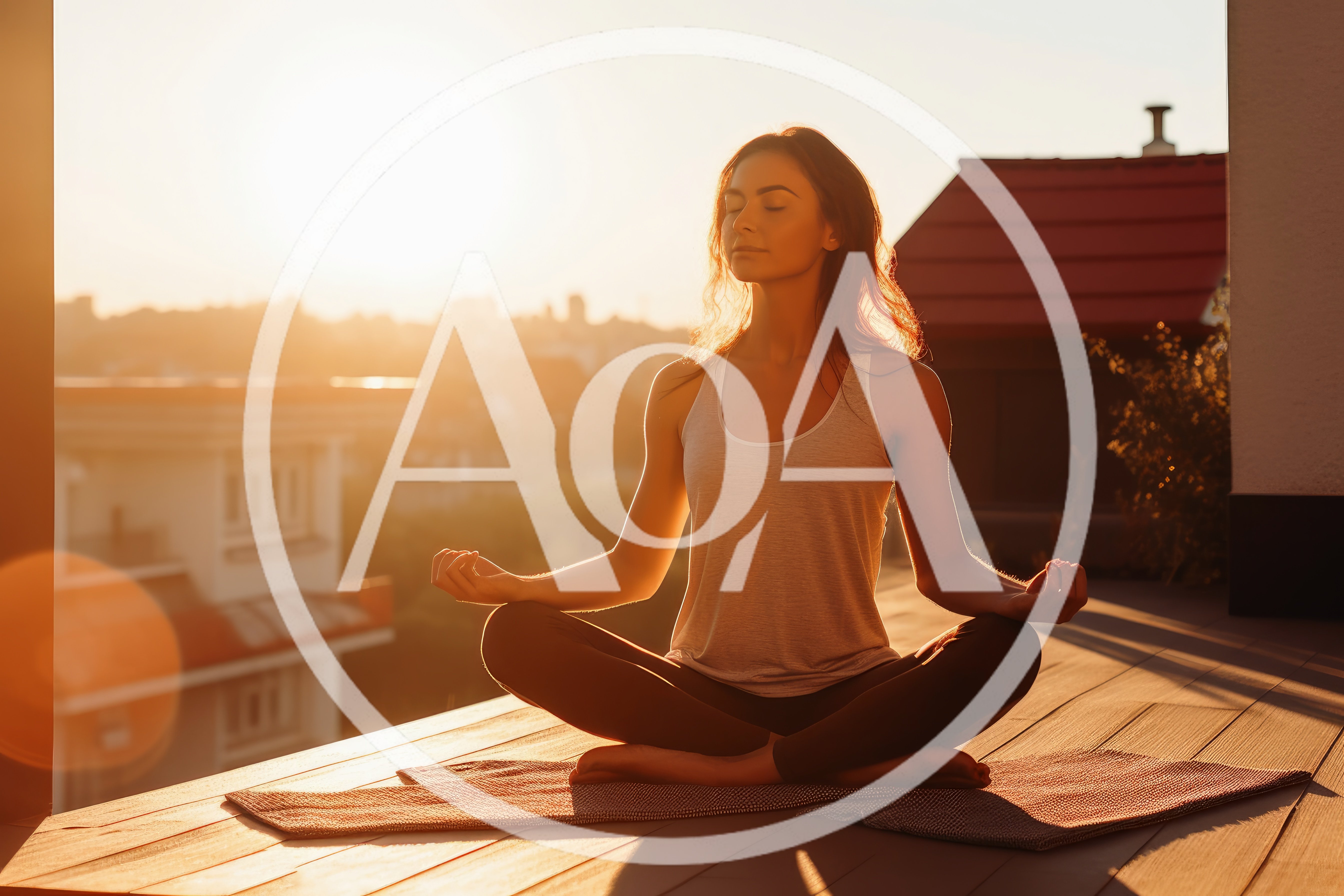 Woman Practicing Yoga Meditation on Rooftop at Sunset