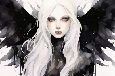 Ethereal Woman With White Hair And Black Wings
