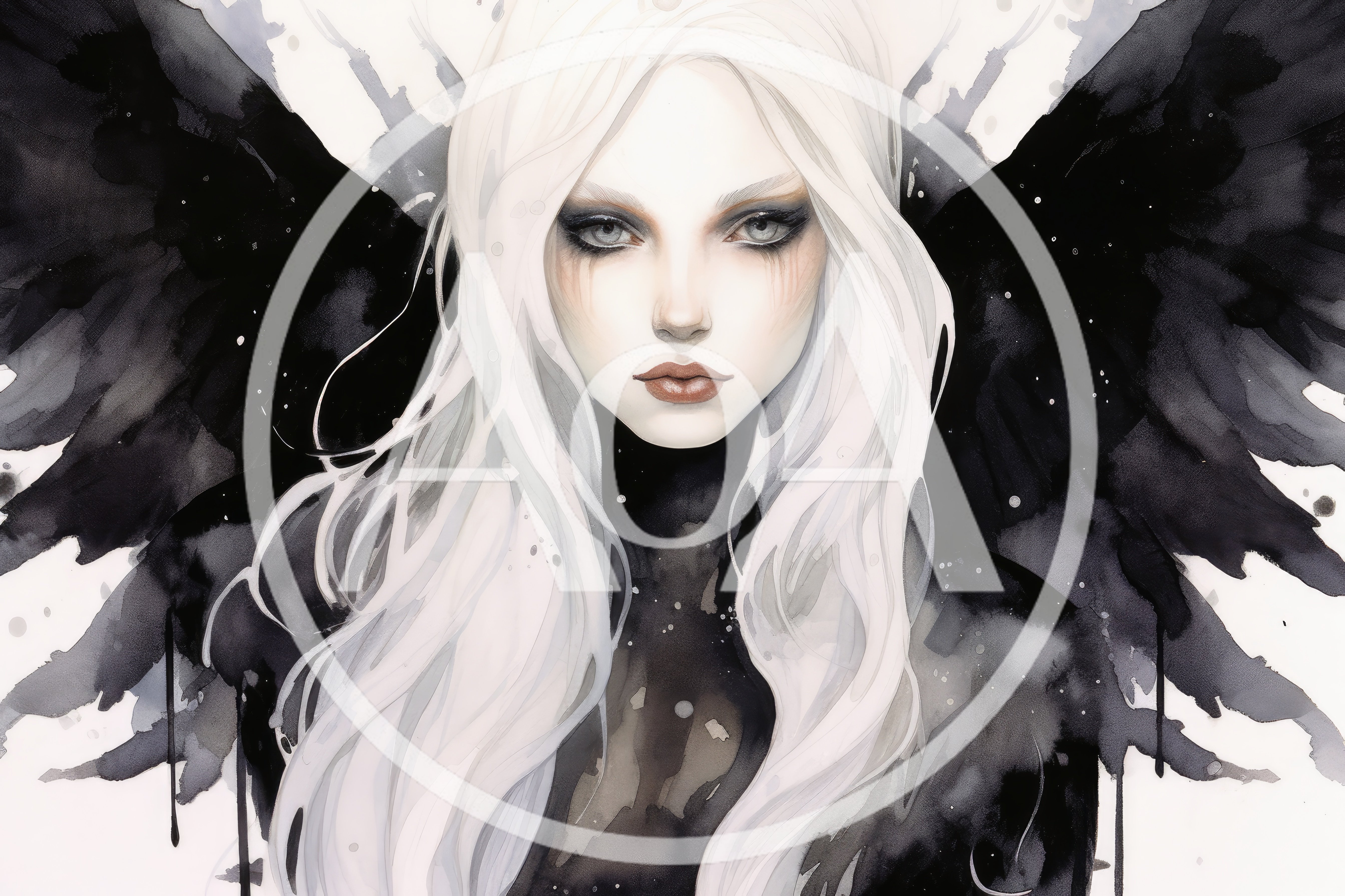 Ethereal Woman With White Hair And Black Wings
