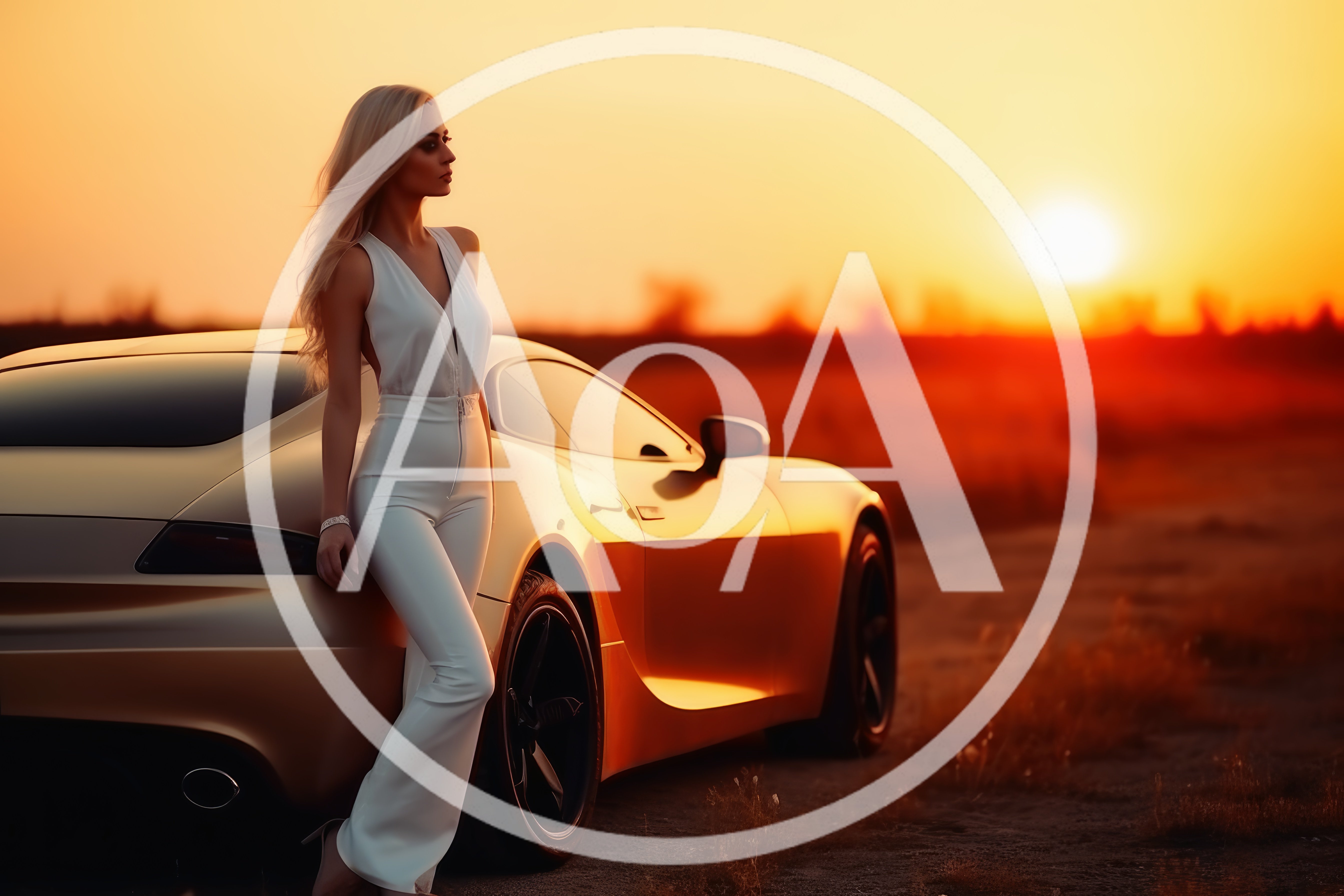 Elegant Blonde Woman Posing With Luxury Sports Car