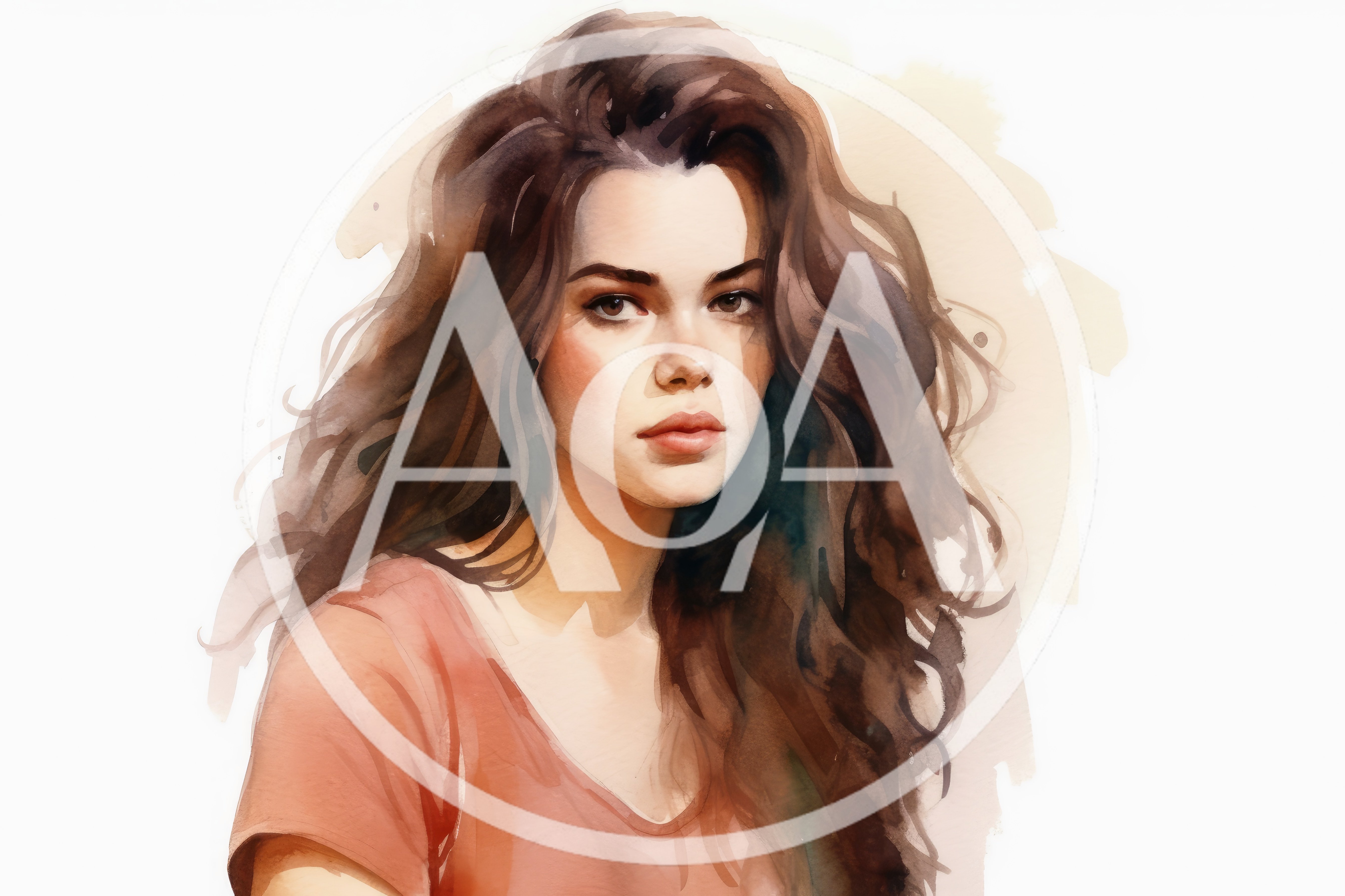 Watercolor Portrait Of A Young Woman With Wavy Hair