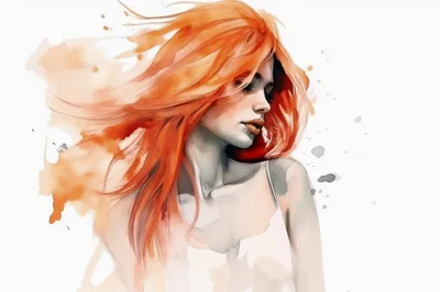 Watercolor Portrait Of A Woman With Flowing Red Hair