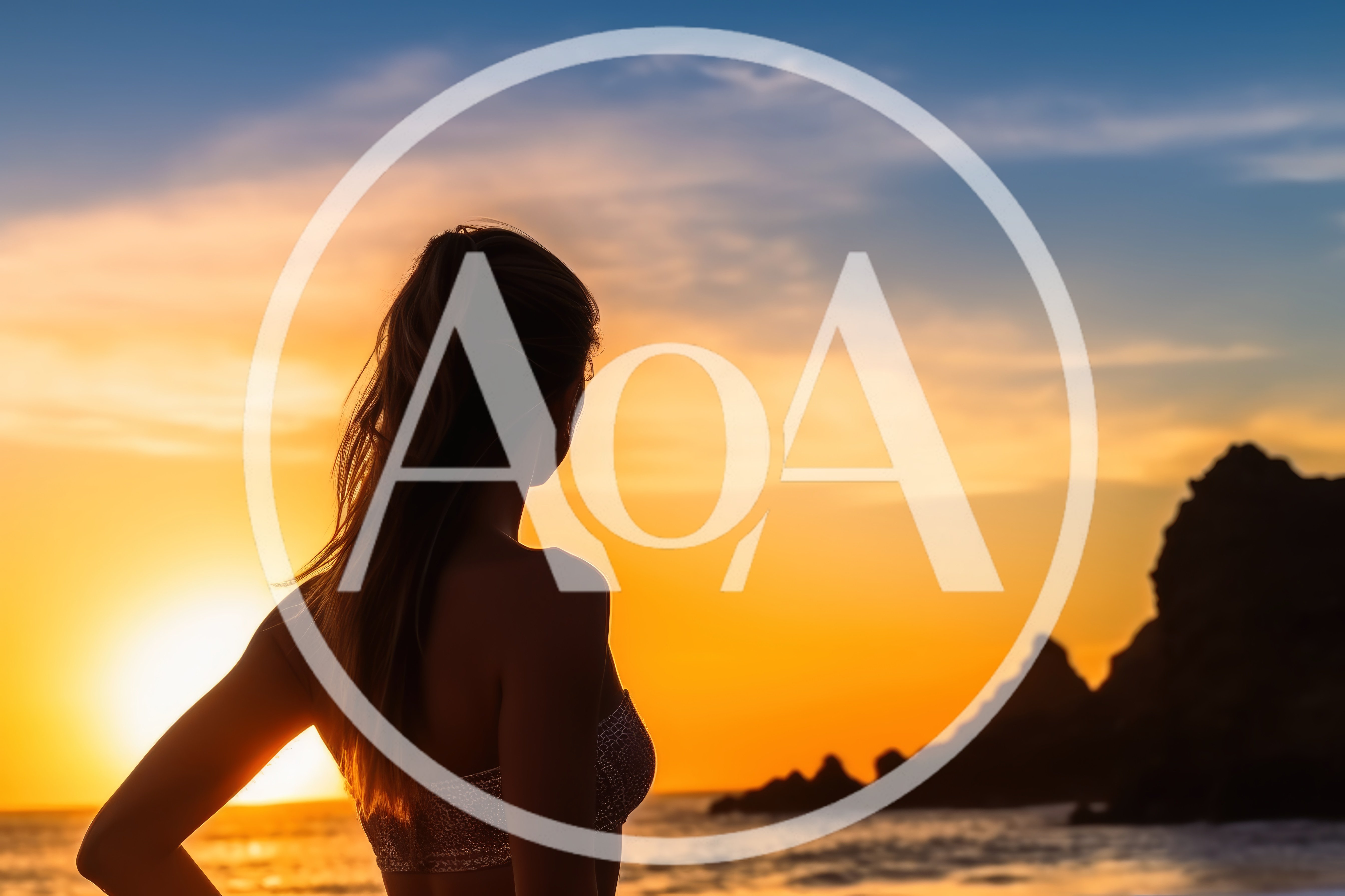 Woman Silhouetted Against A Golden Sunset At The Beach
