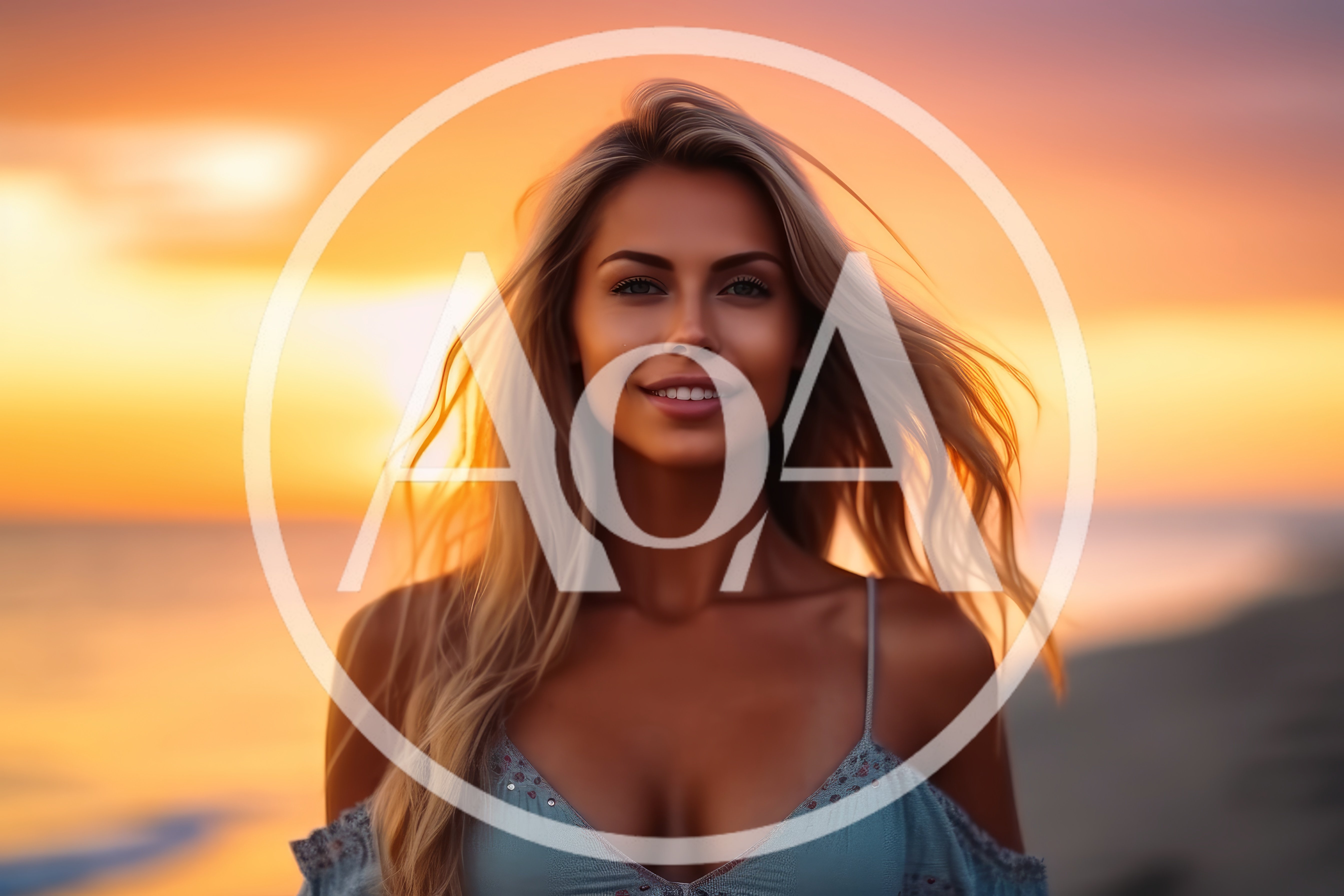 Beautiful Blonde Woman Smiling On Beach At Sunset